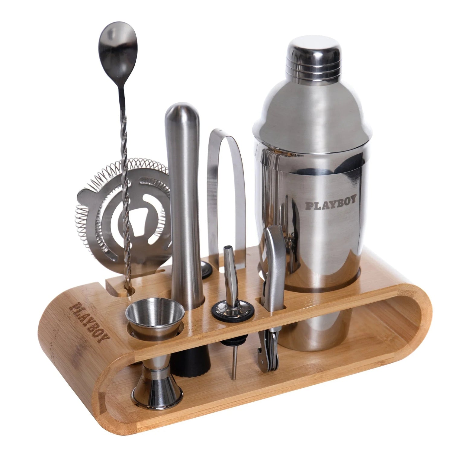 10-piece stainless steel bar kit with cocktail shaker and bamboo stand