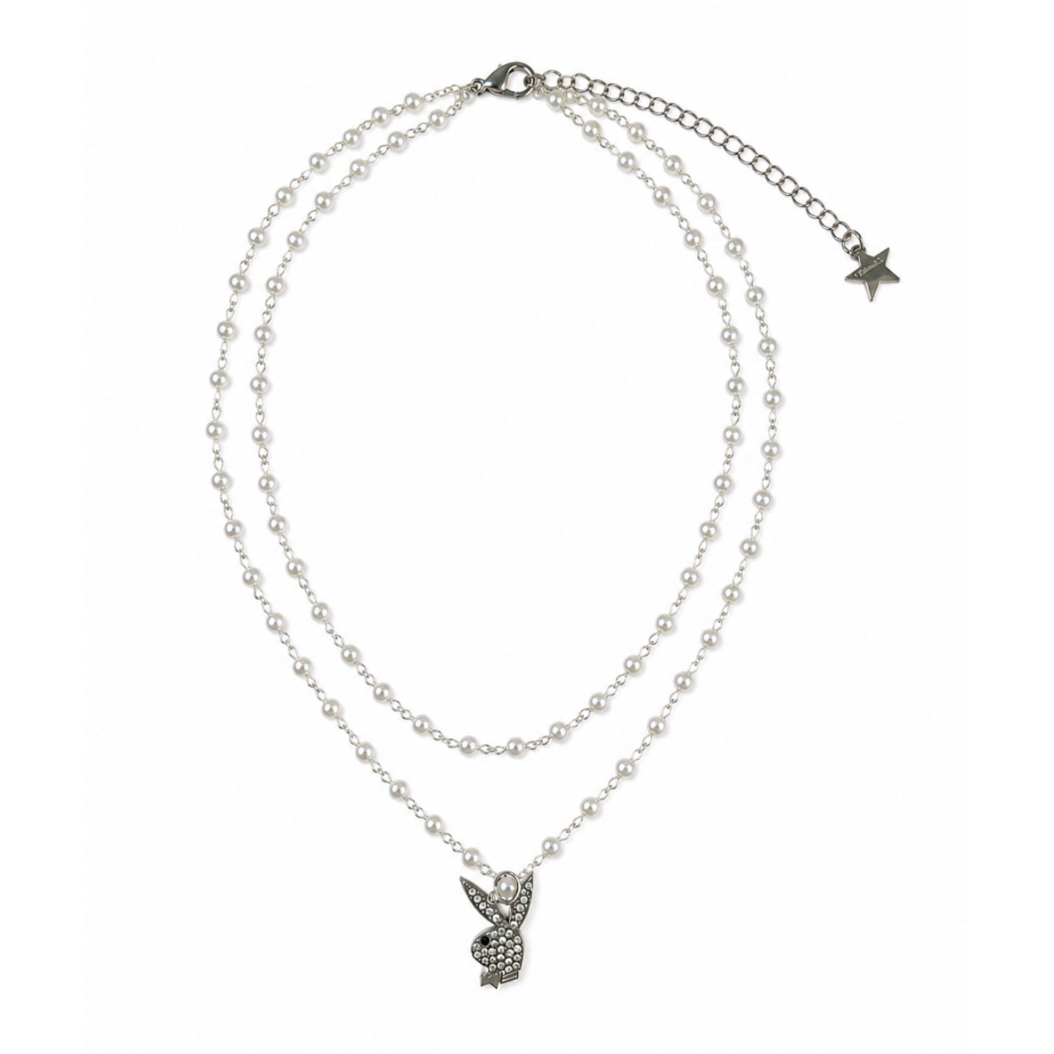 Silver layered necklace with pineapple pendant on a white background