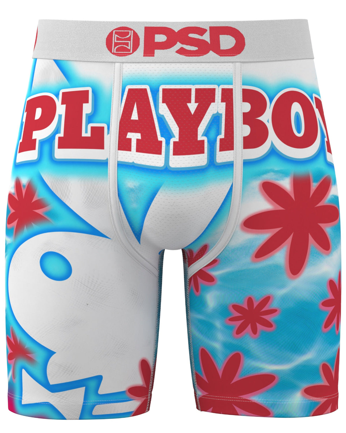 Playboy branded underwear with colorful design on a white background
