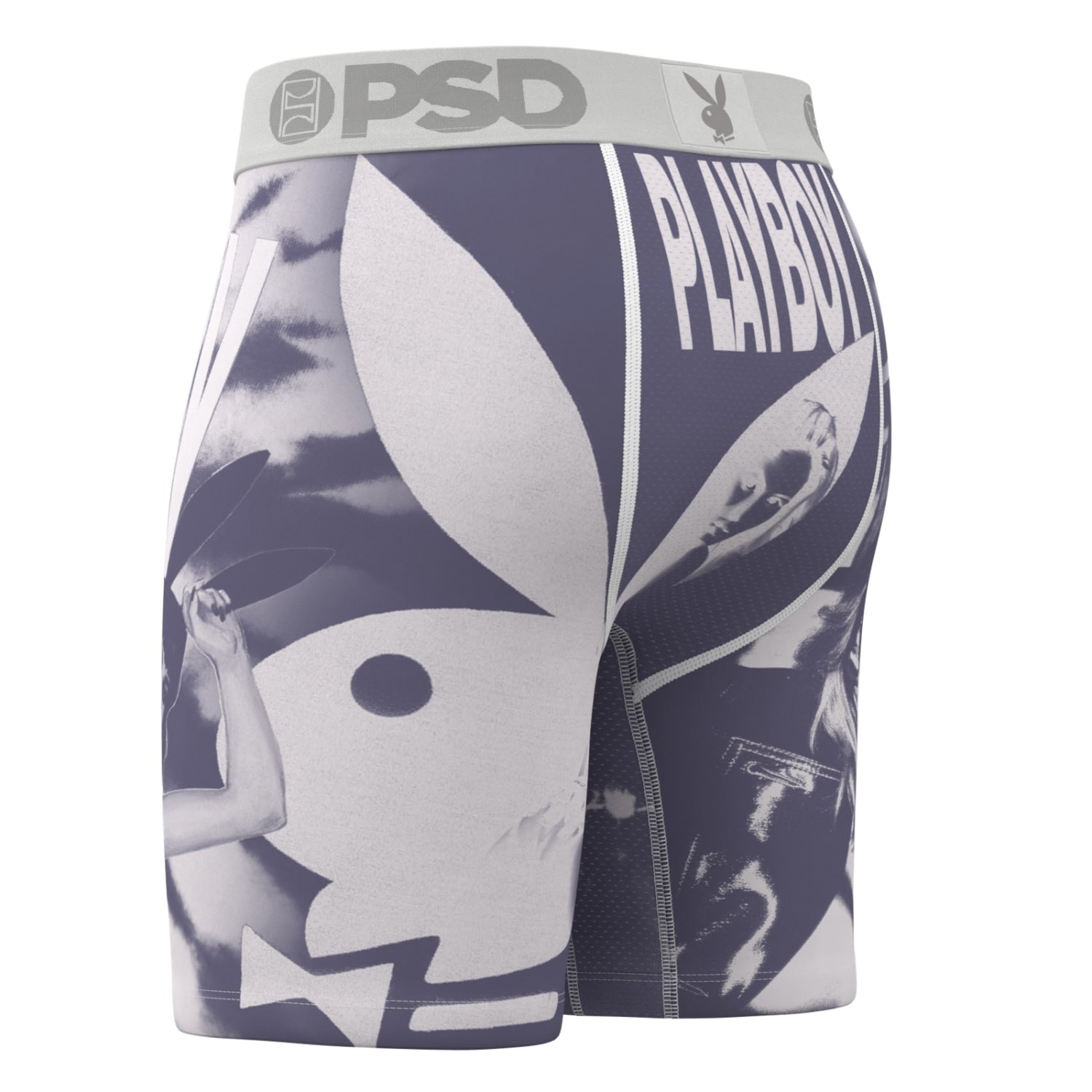 Playboy branded men's underwear with a graphic design on a white background