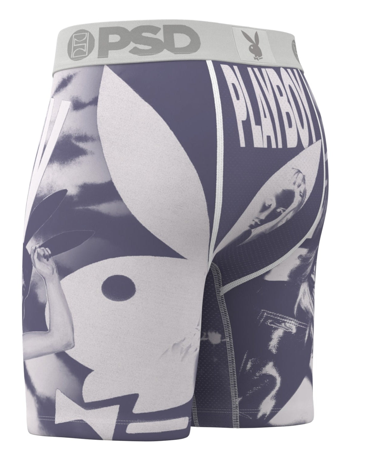 Playboy branded men's underwear with a graphic design on a white background