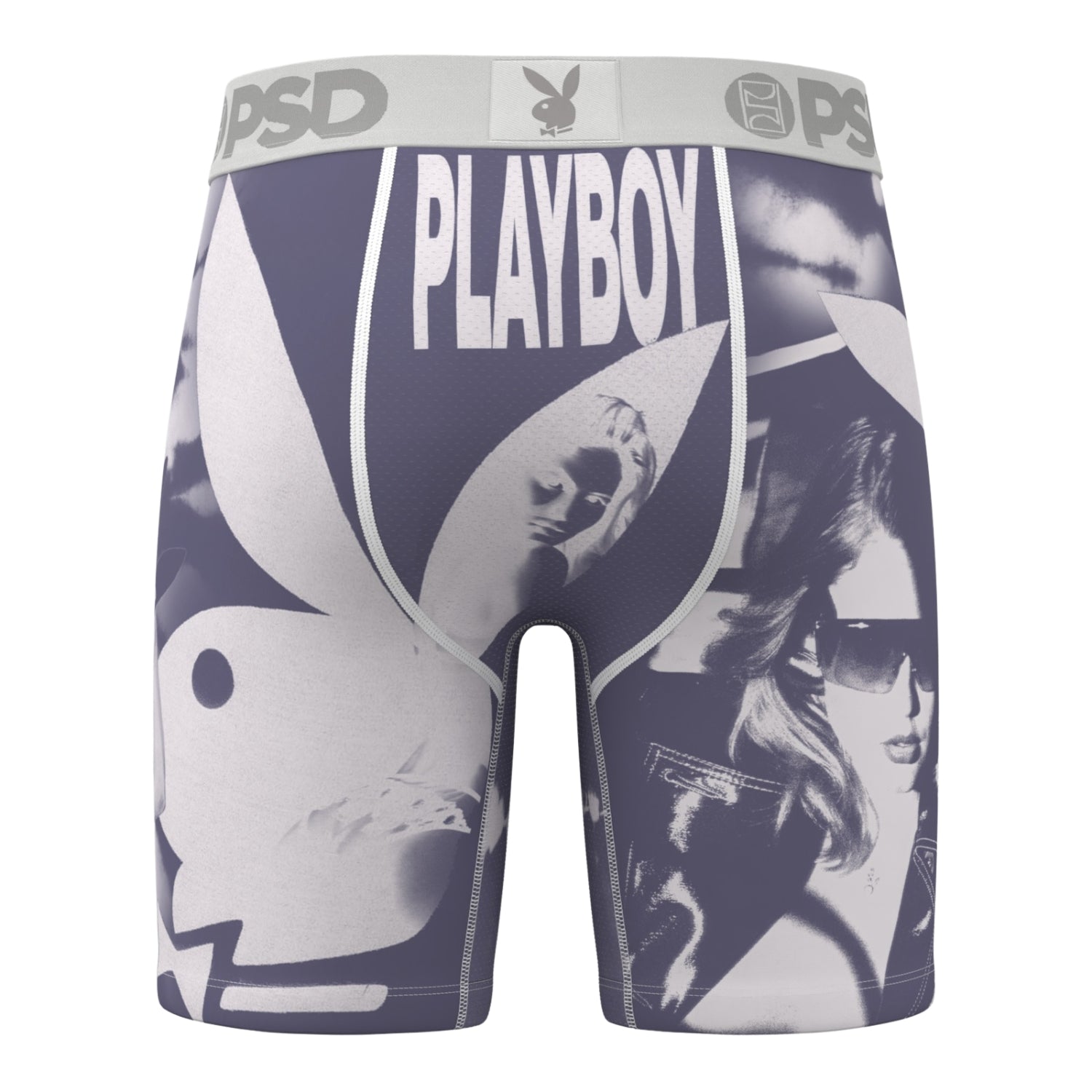 Playboy branded men's underwear with graphic design on a white background