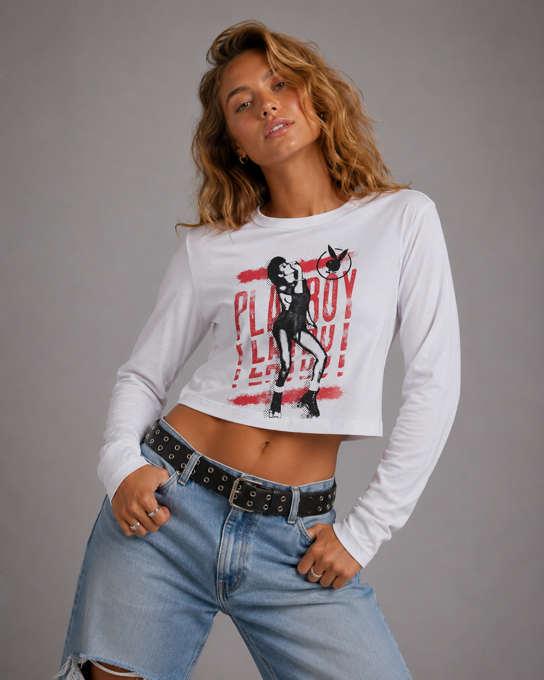 PLAYBOY WOMEN'S ROLLER CROP L/S TEE