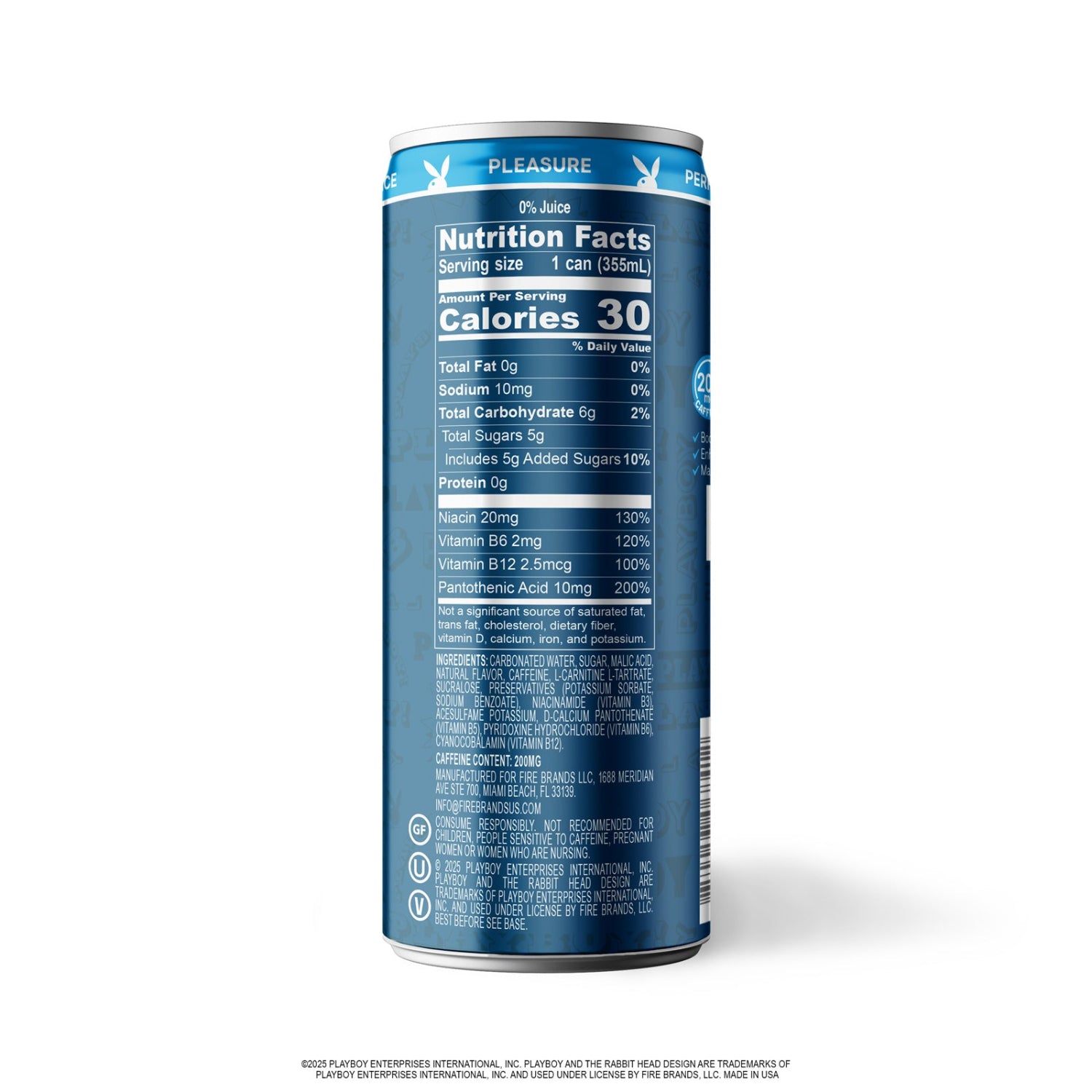 Blue can with nutrition facts label on a white background