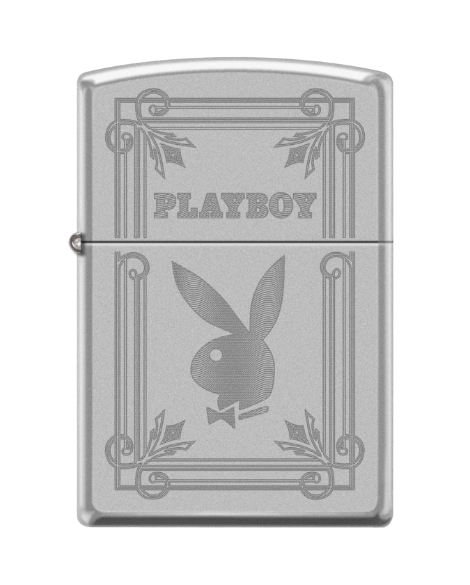 Silver Playboy lighter with engraved logo on a white background