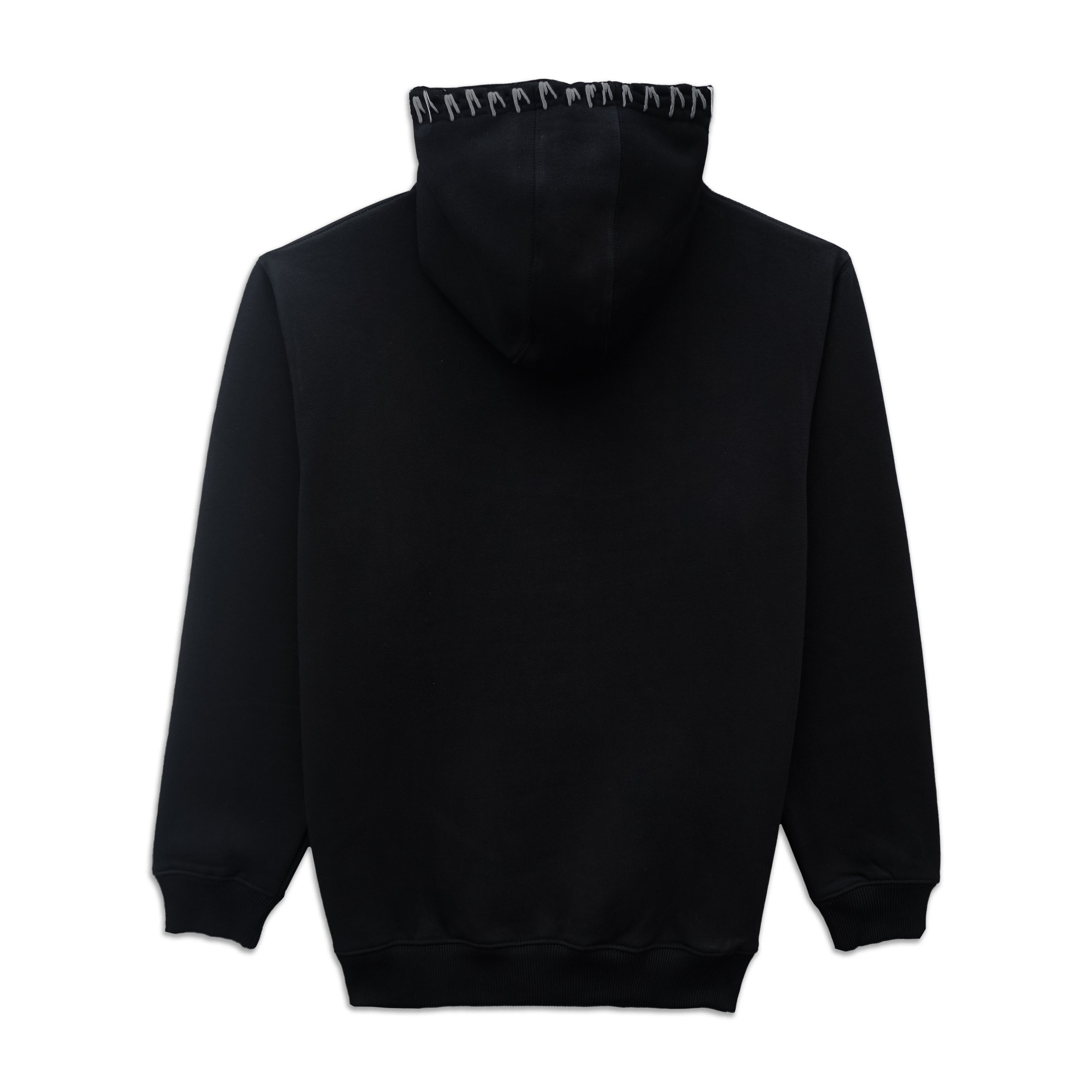 Black jacket with fur lining on a white background