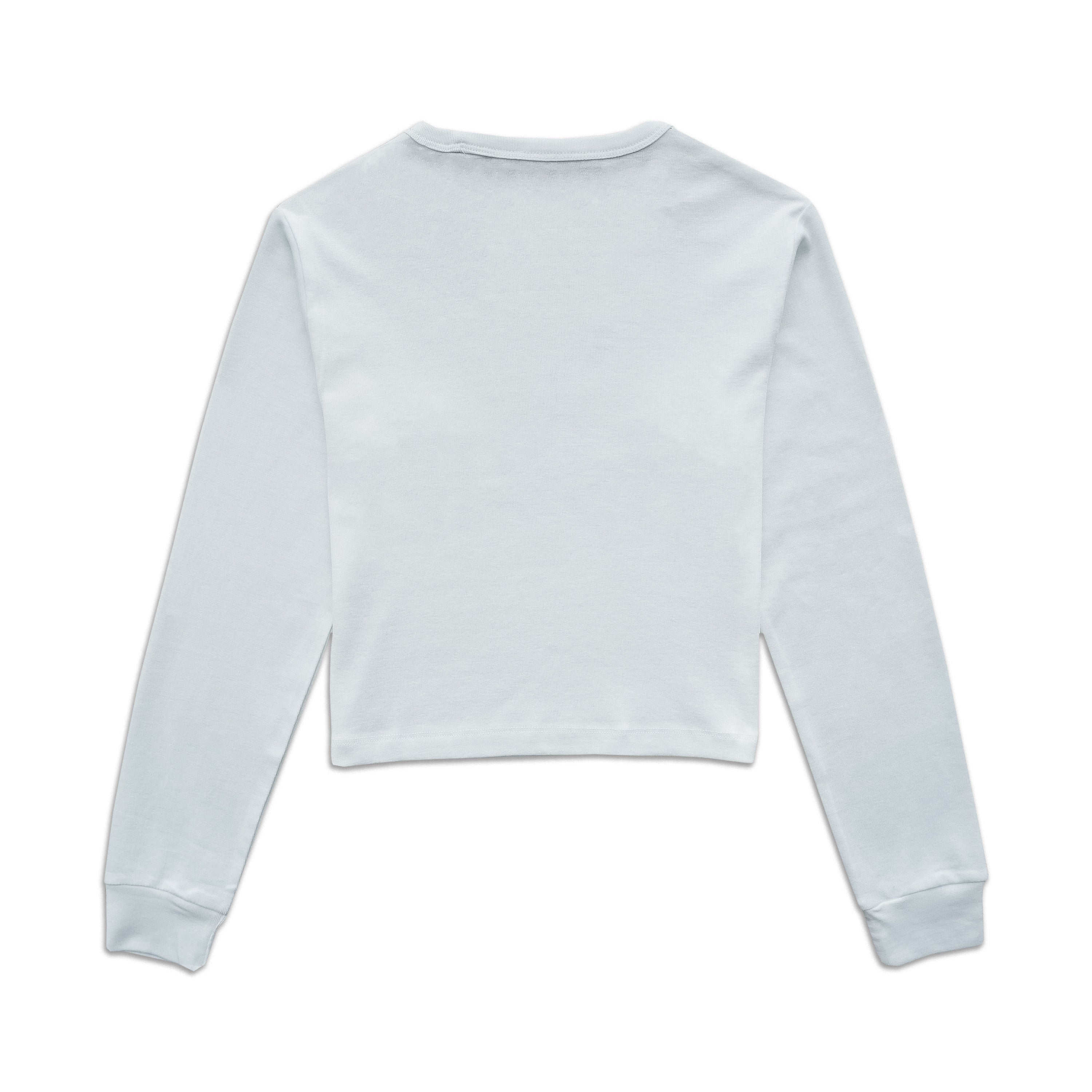White long-sleeve crop top on a white background