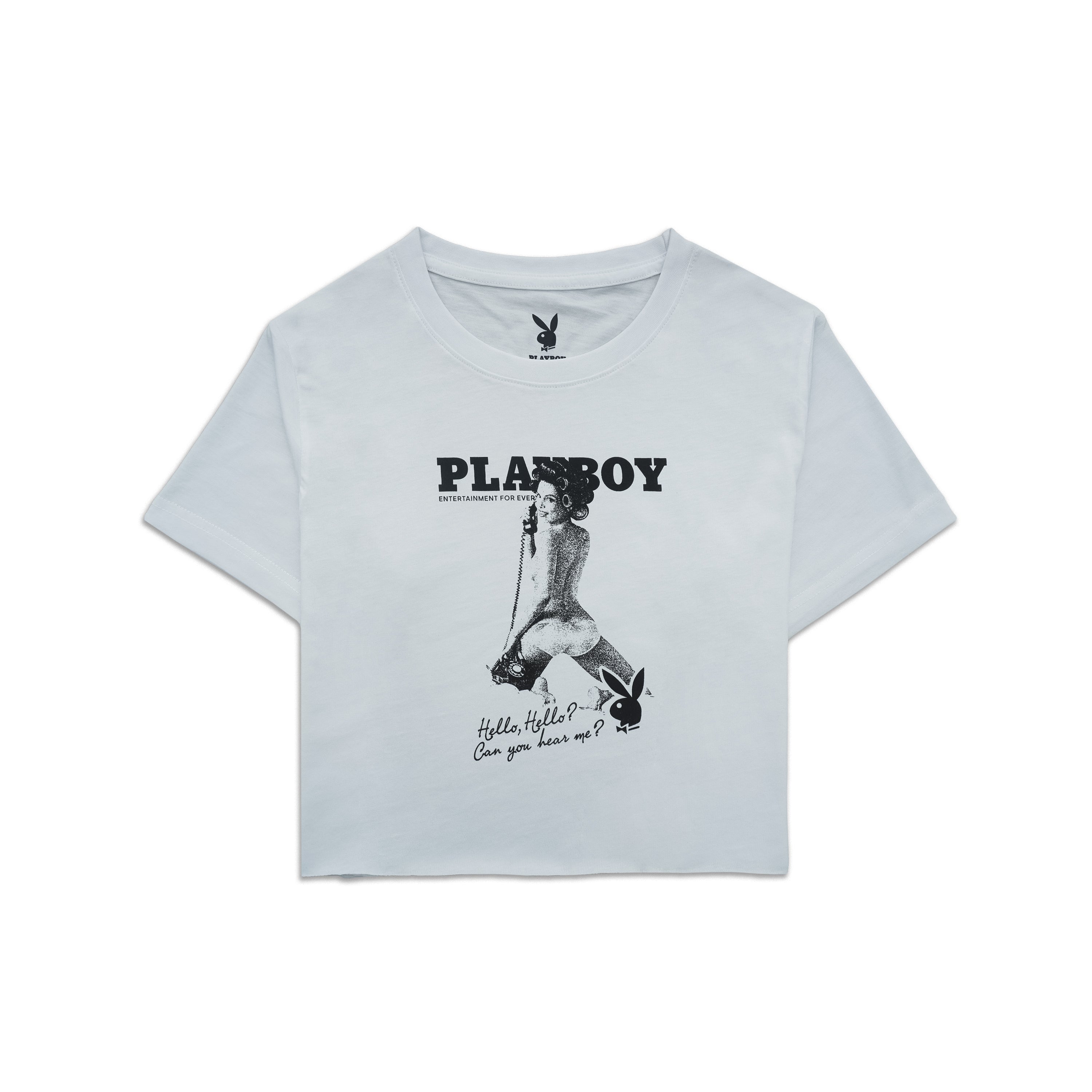 Light gray t-shirt with Playboy graphic on a white background