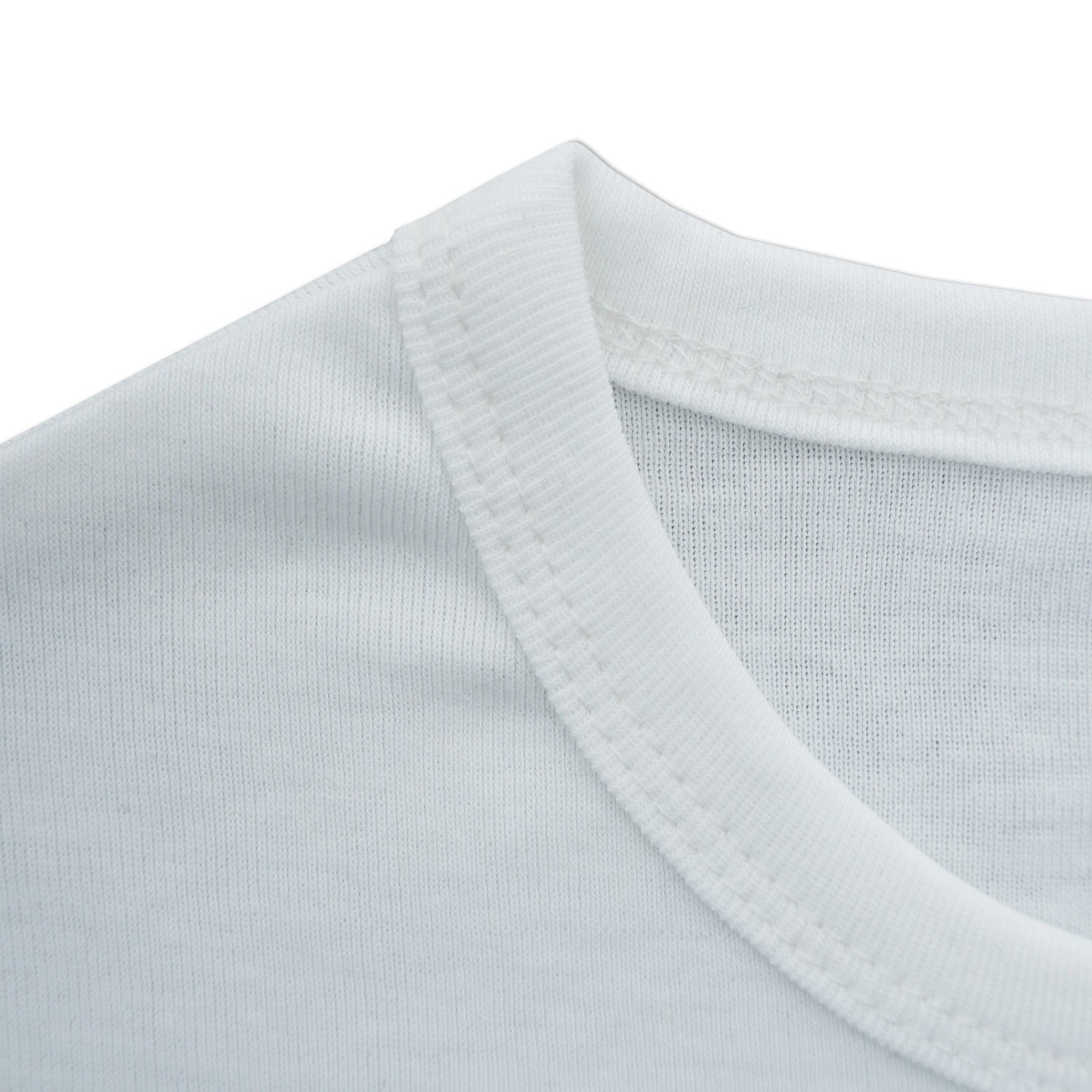 Close-up of a light gray t-shirt with a V-neck on a white background