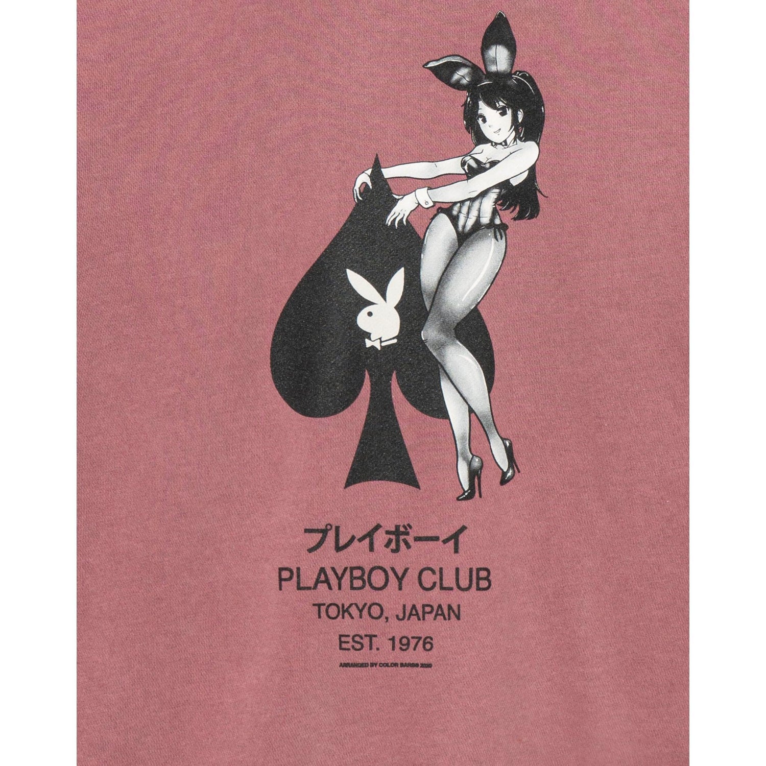 Crewneck sweatshirt with anime bunny girl, spade graphic, and Japanese text, Tokyo, Japan.