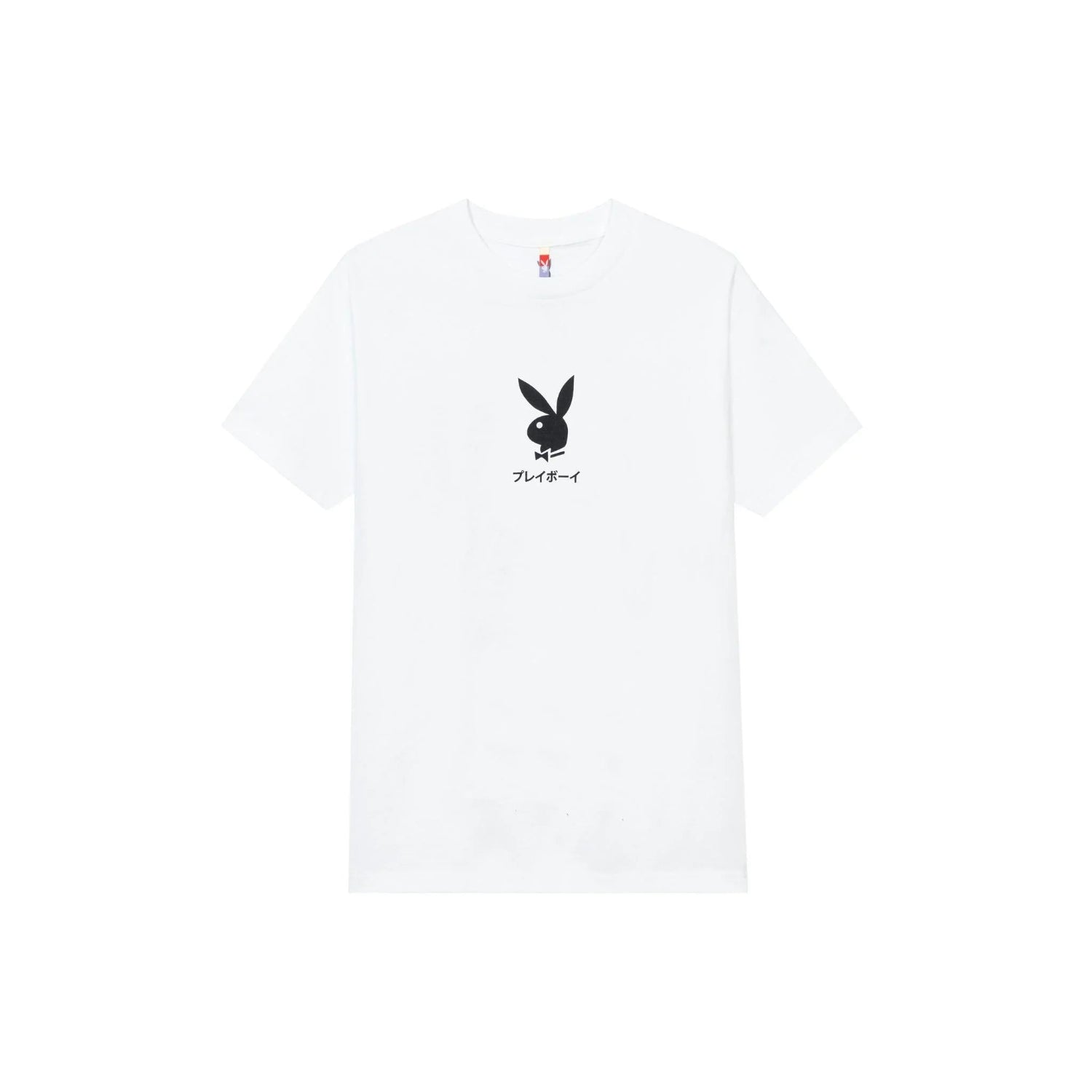 White t-shirt with black bunny head graphic and Japanese text on front, minimalist design