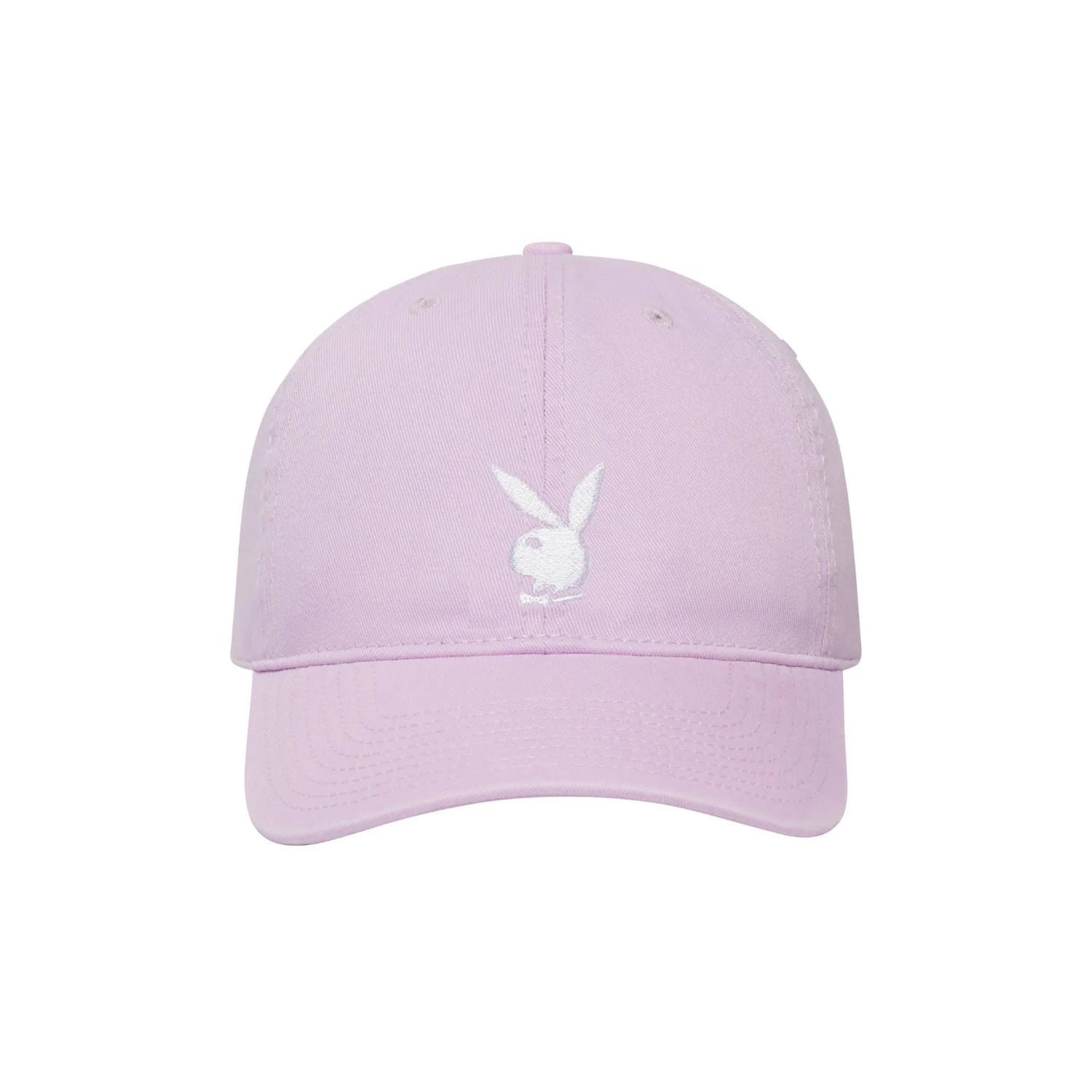 Light purple adjustable baseball hat with white embroidered rabbit head logo on front