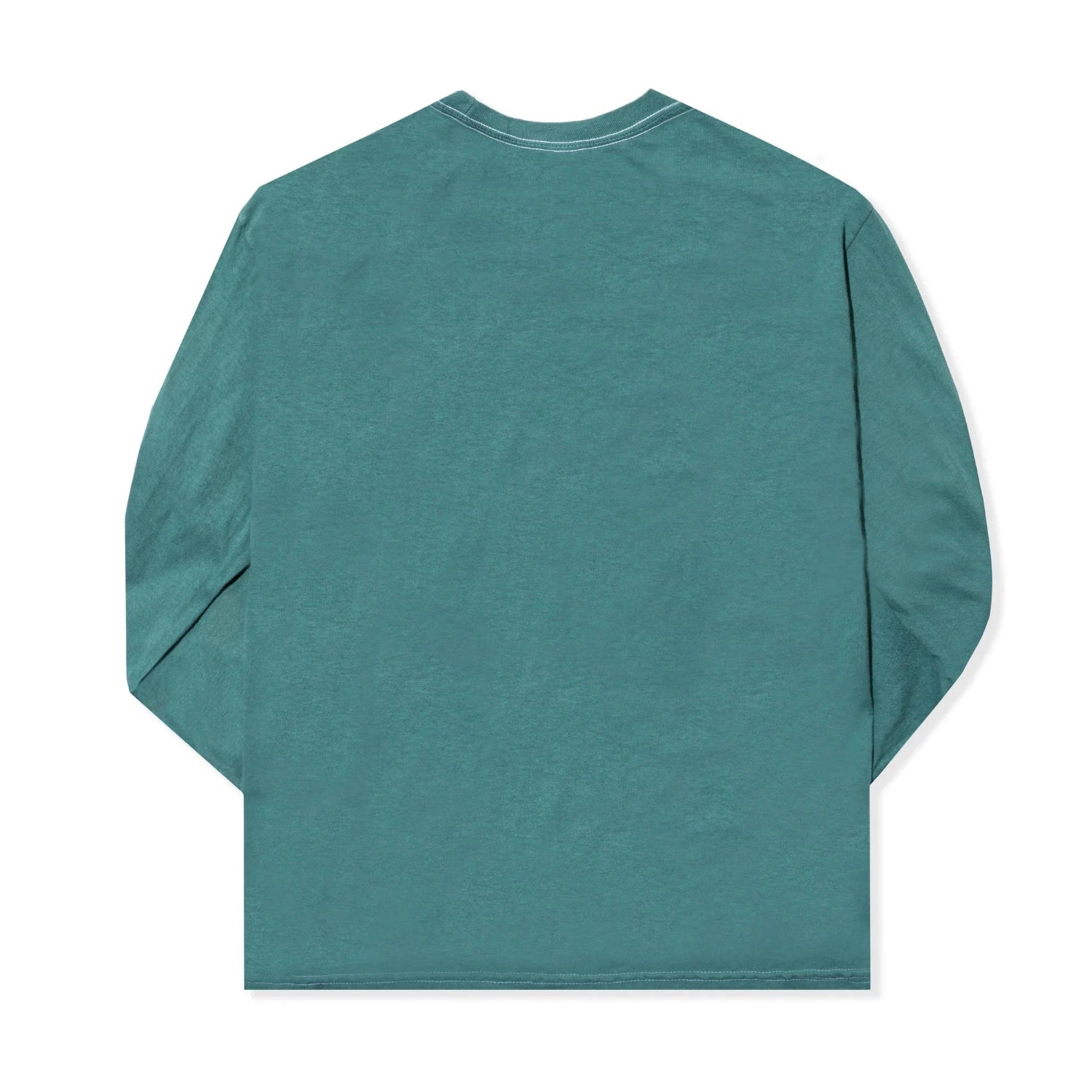 Teal long sleeve t-shirt, back view, plain design, casual men's or women's apparel