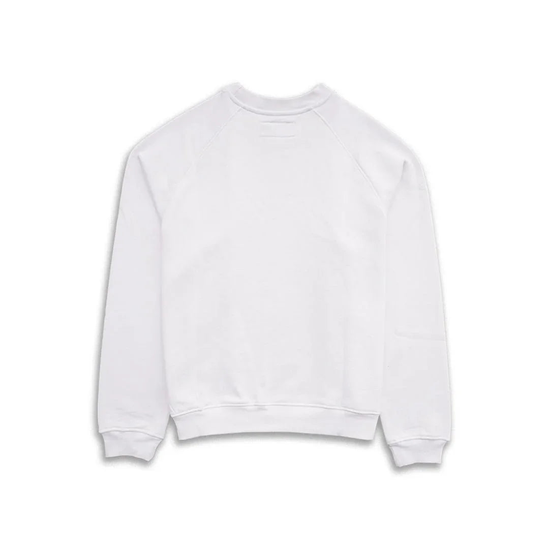 Back view of plain white crewneck sweatshirt on white background