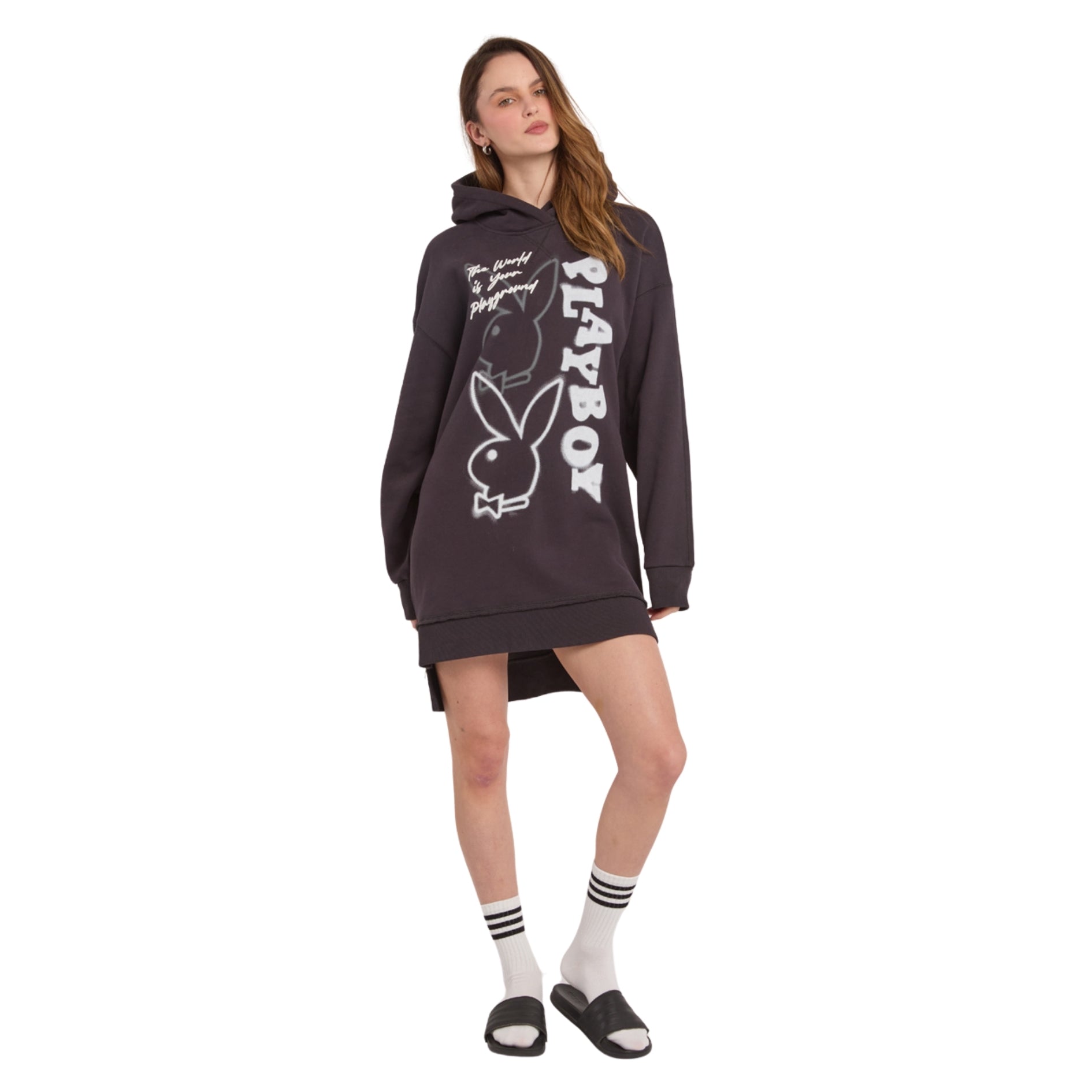 Graffiti Printed Hoodie Dress - Playboy
