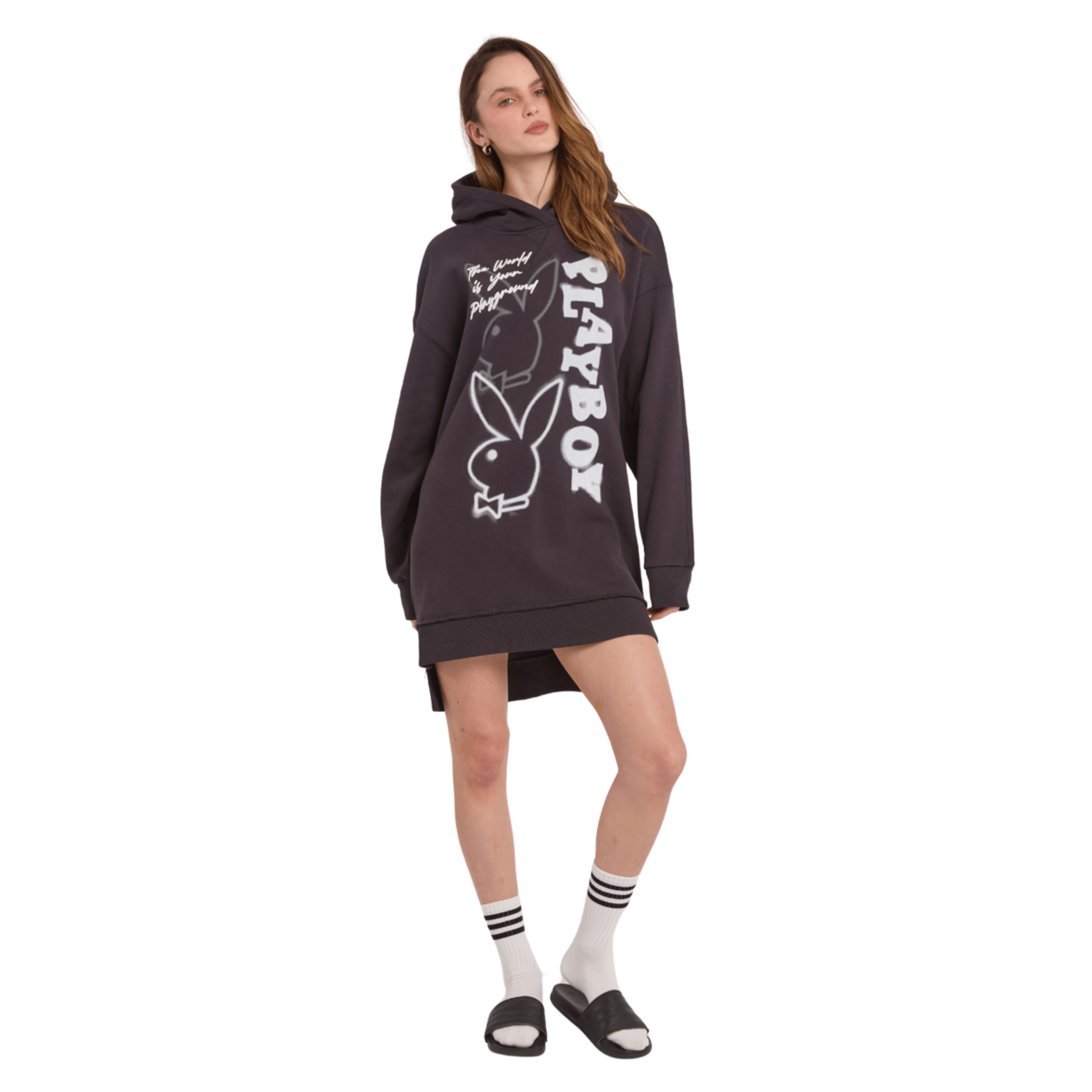 Graffiti Printed Hoodie Dress - Playboy
