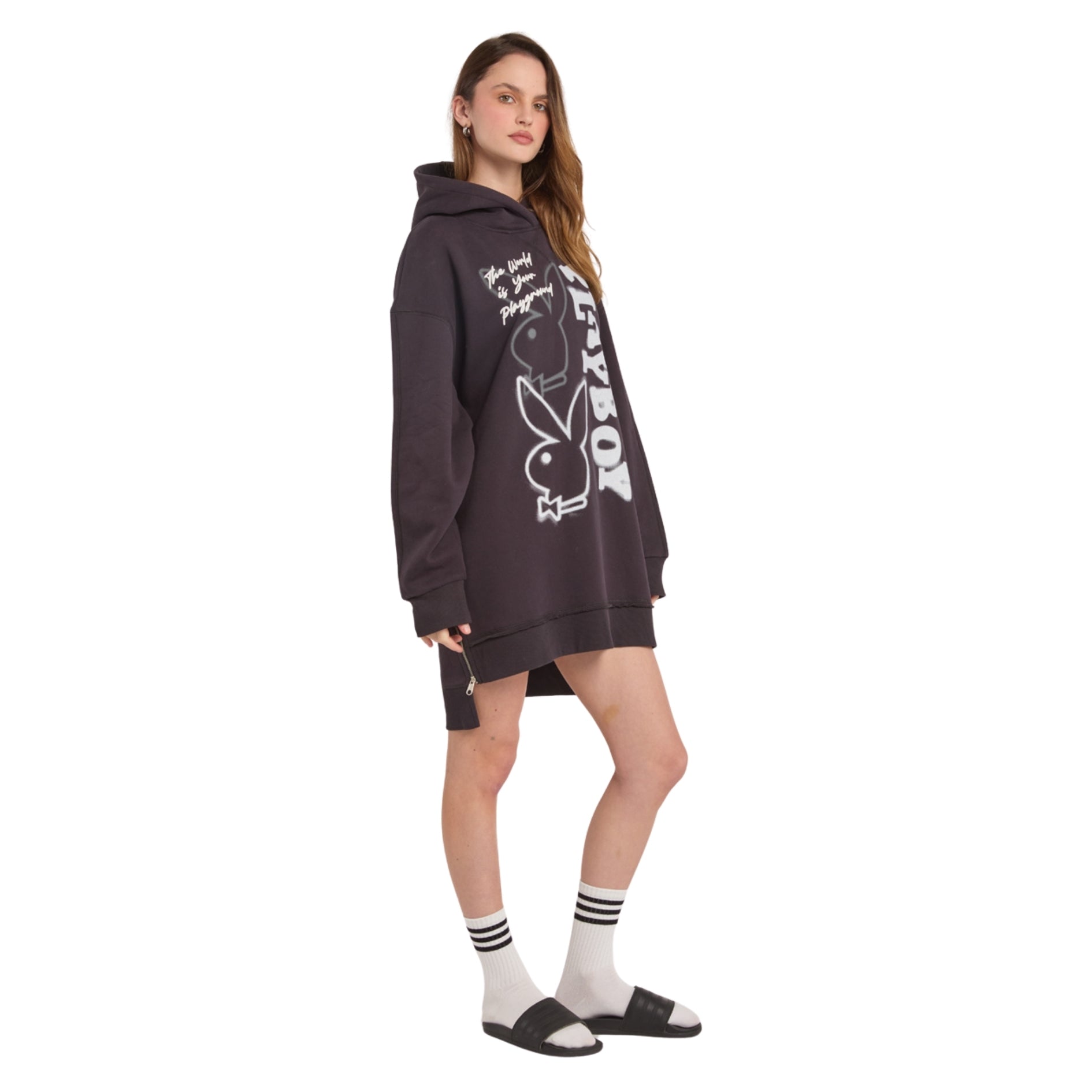 Graffiti Printed Hoodie Dress - Playboy