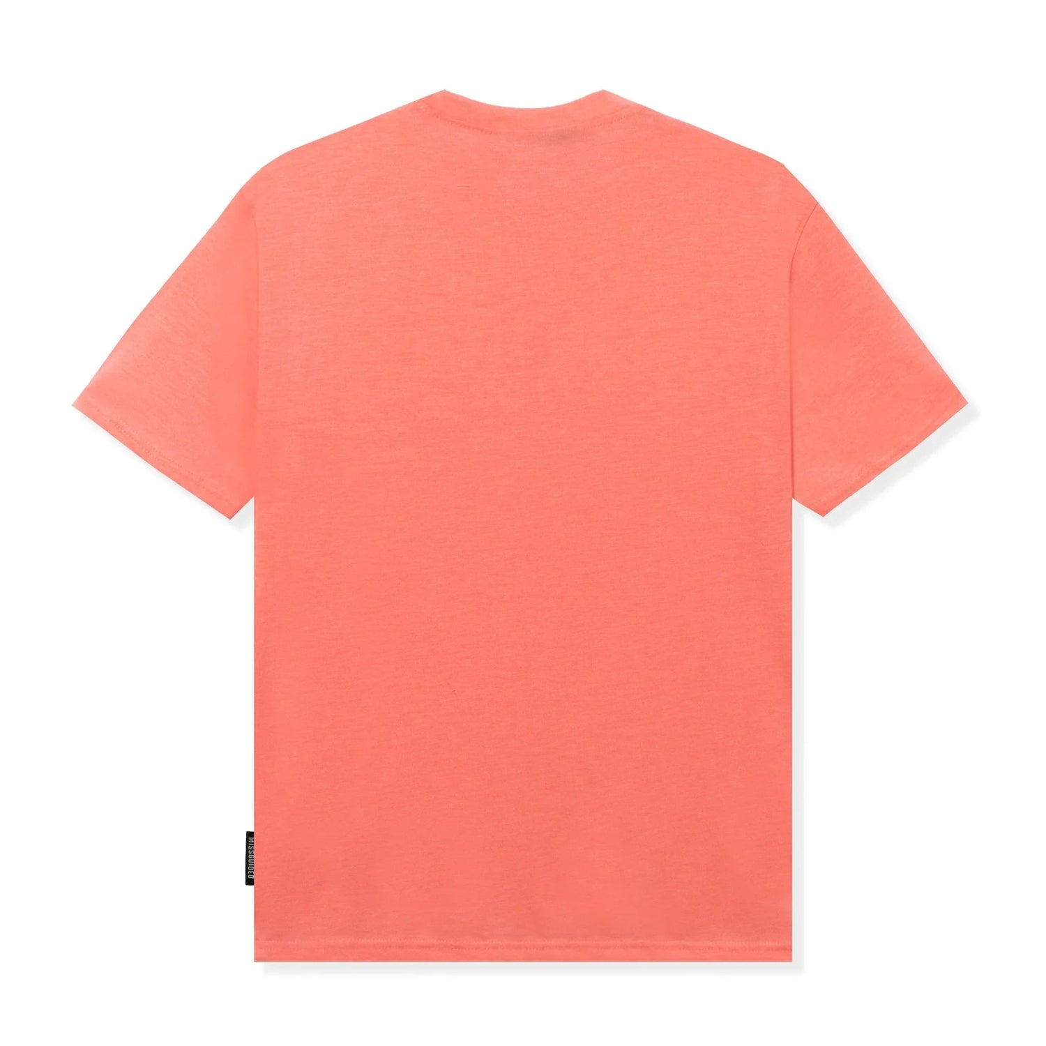 Oversized short sleeve t-shirt in solid coral pink, shown from the back on white background
