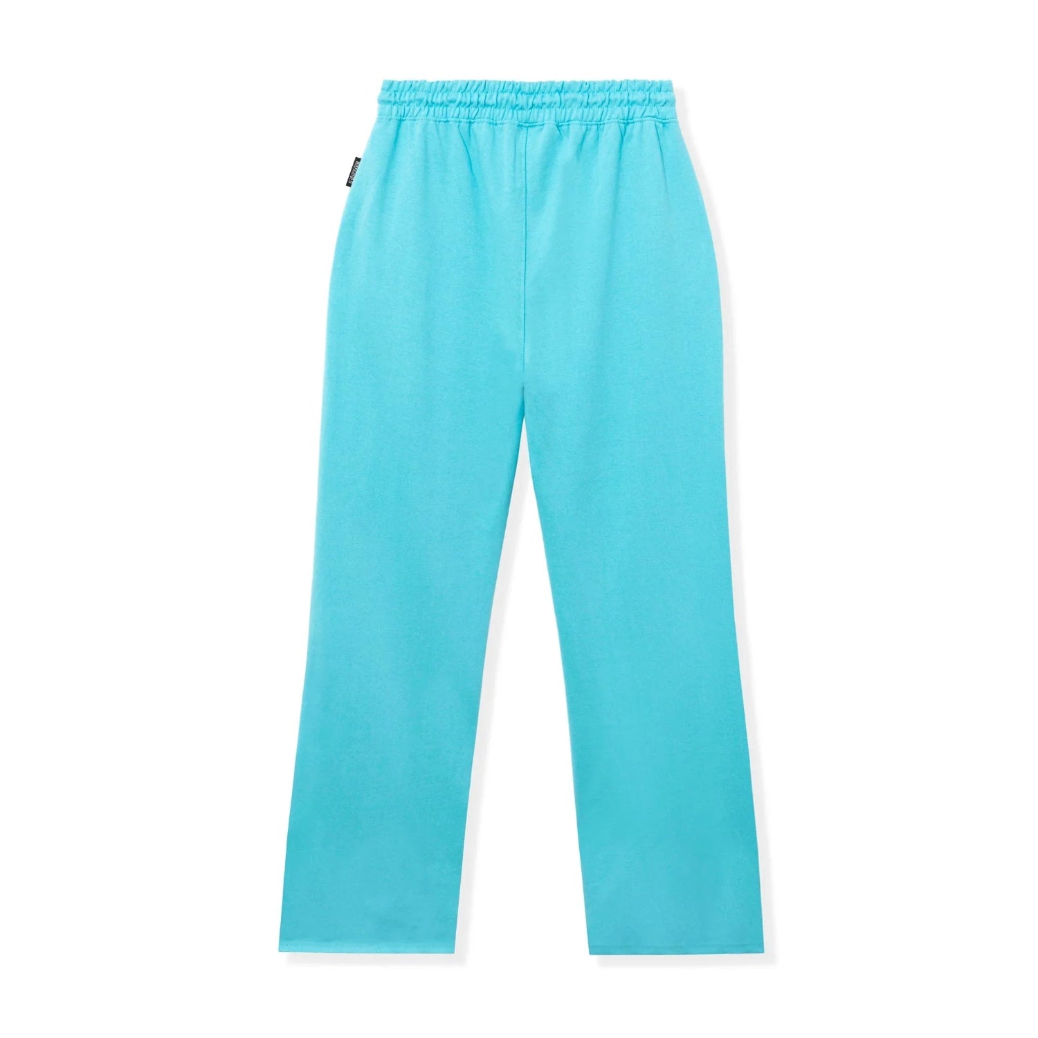 Light blue sweatpants with elastic waistband, laid flat on white background