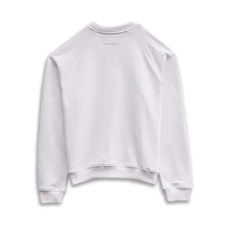 Back view of plain white crewneck sweatshirt with long sleeves on white background