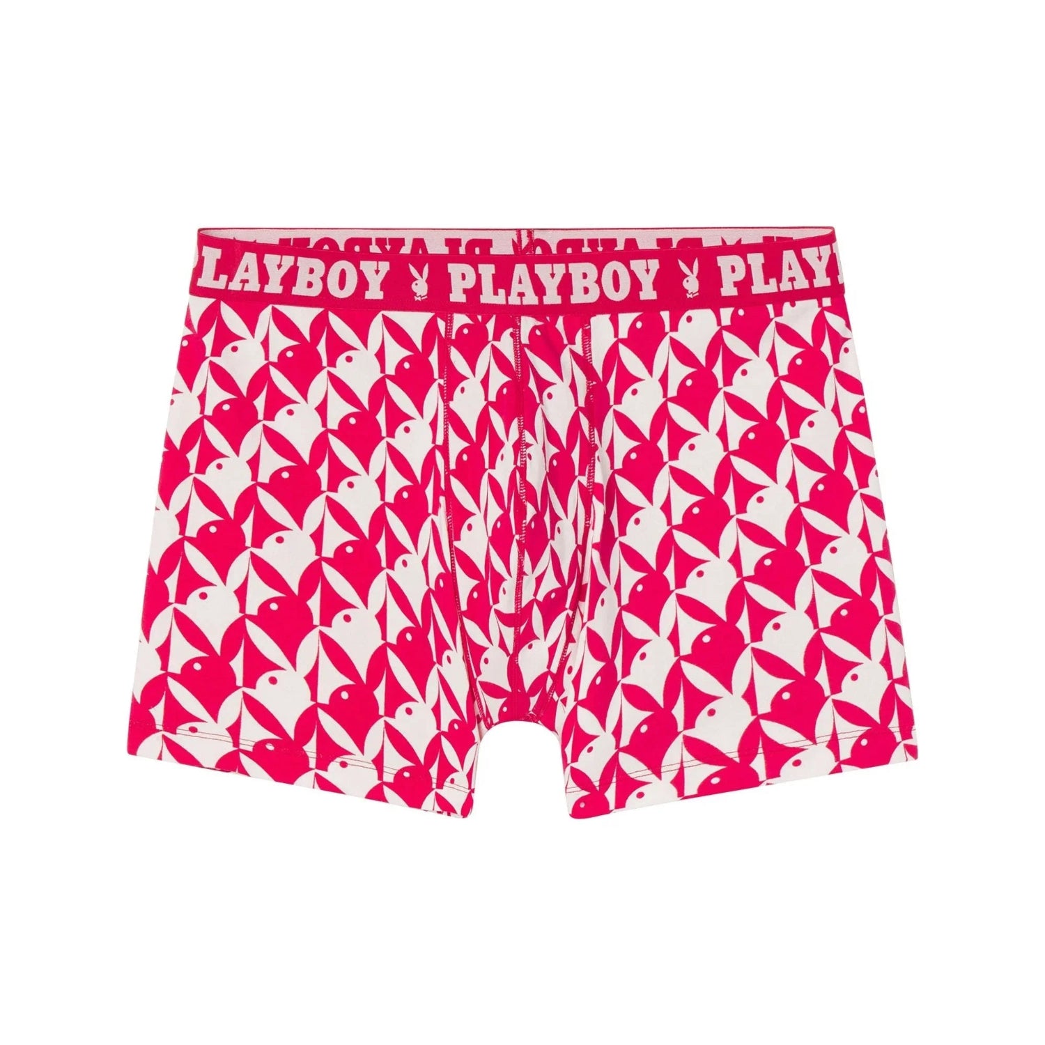 Men's boxer briefs with red and white rabbit head pattern and PLAYBOY logo waistband