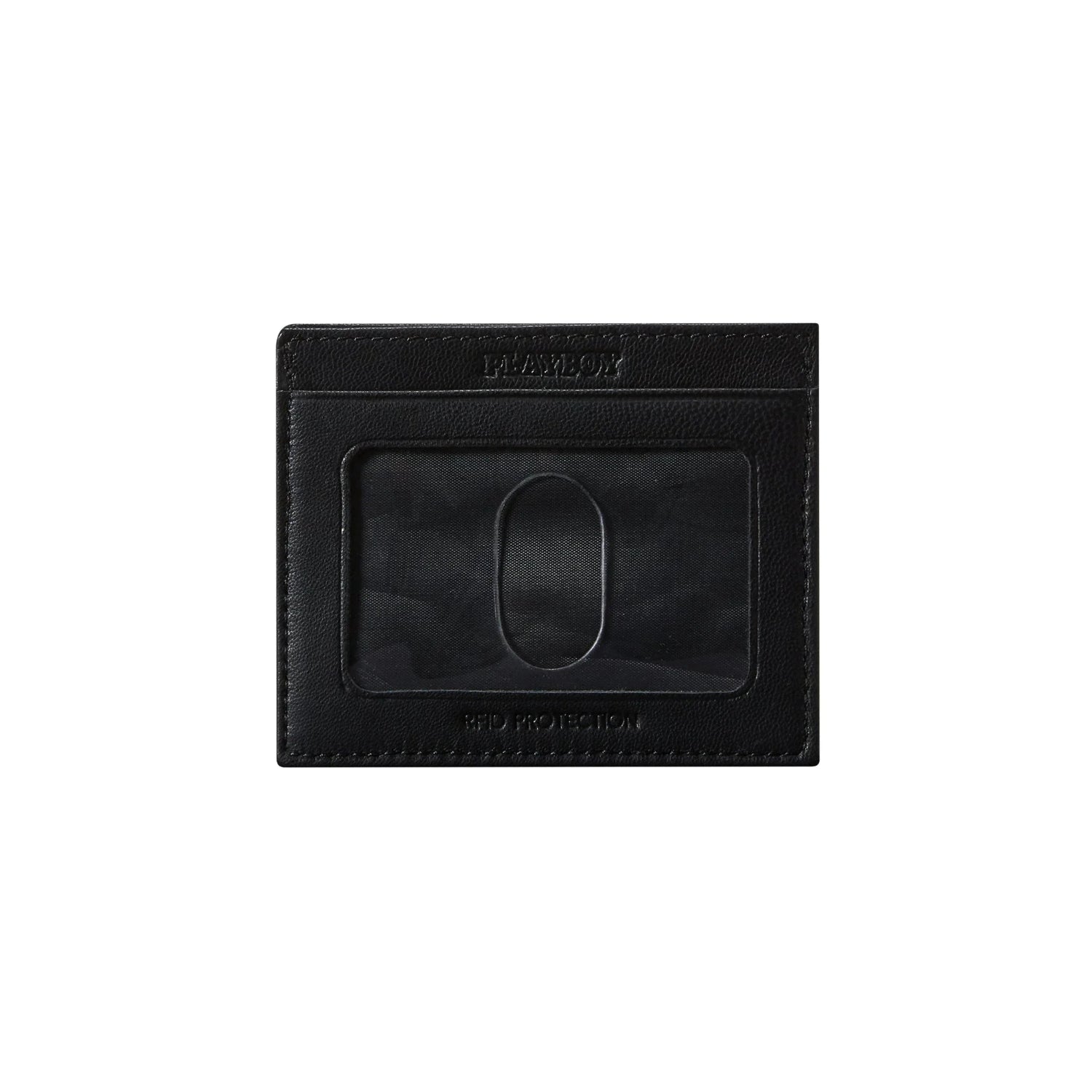 Men's black milled leather front pocket wallet with ID window and RFID protection