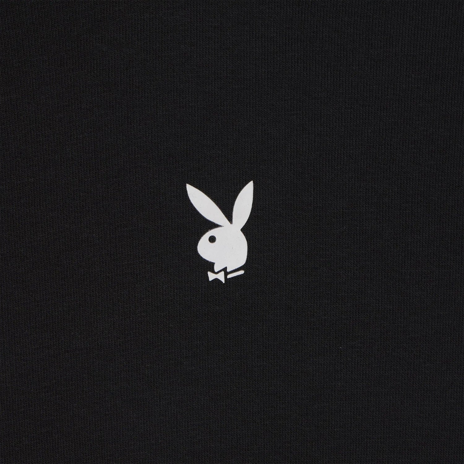 Black men's hoodie with white bunny logo on chest