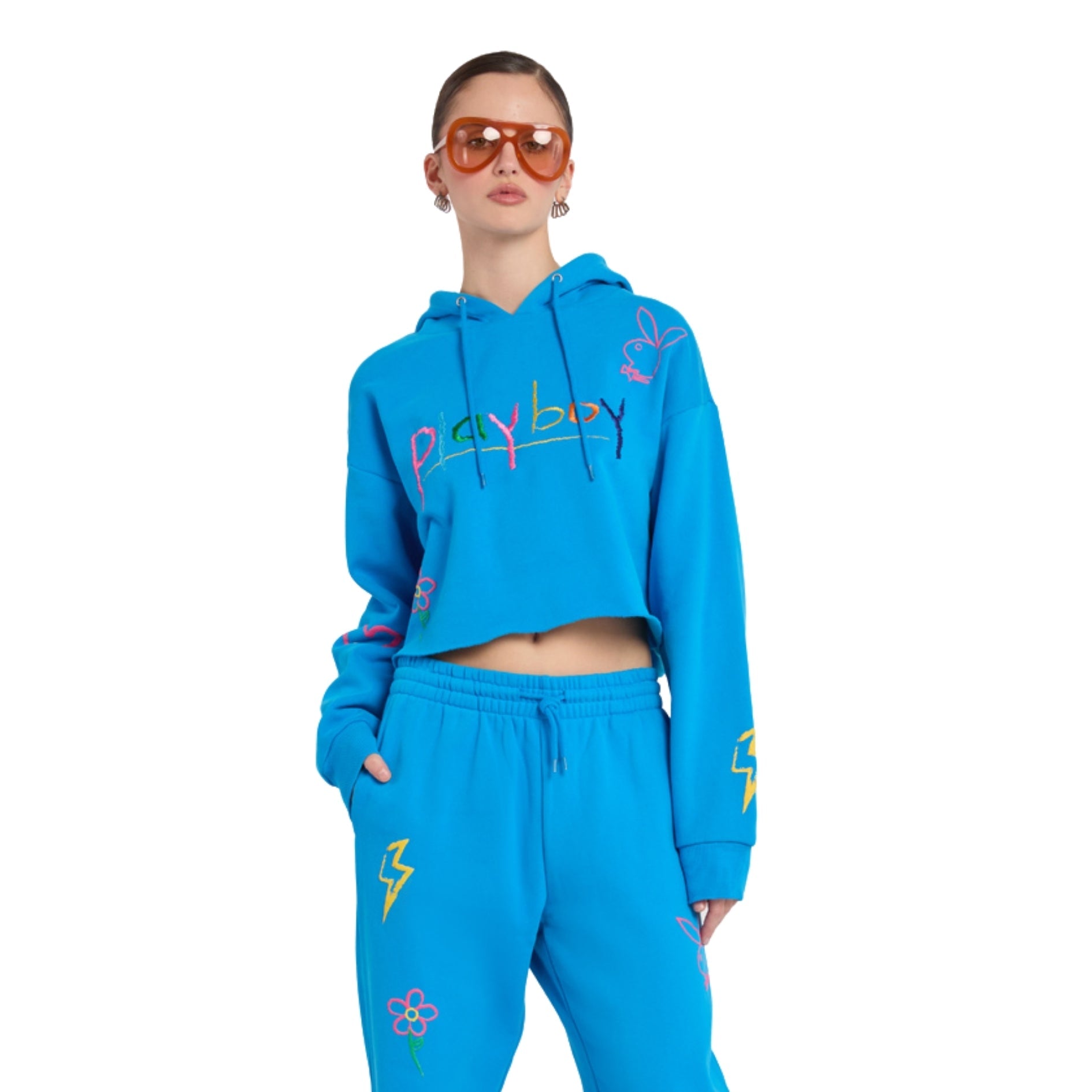Multi Puff Print Cropped Hoodie - Playboy