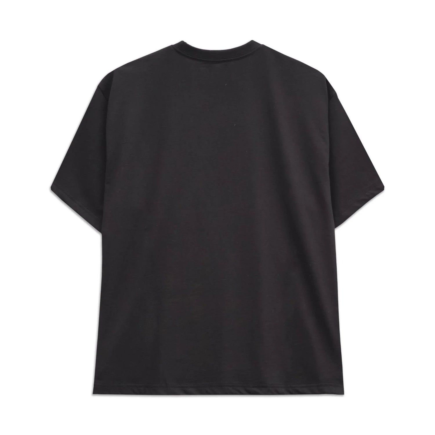 Back view of plain black unisex short sleeve t-shirt on white background