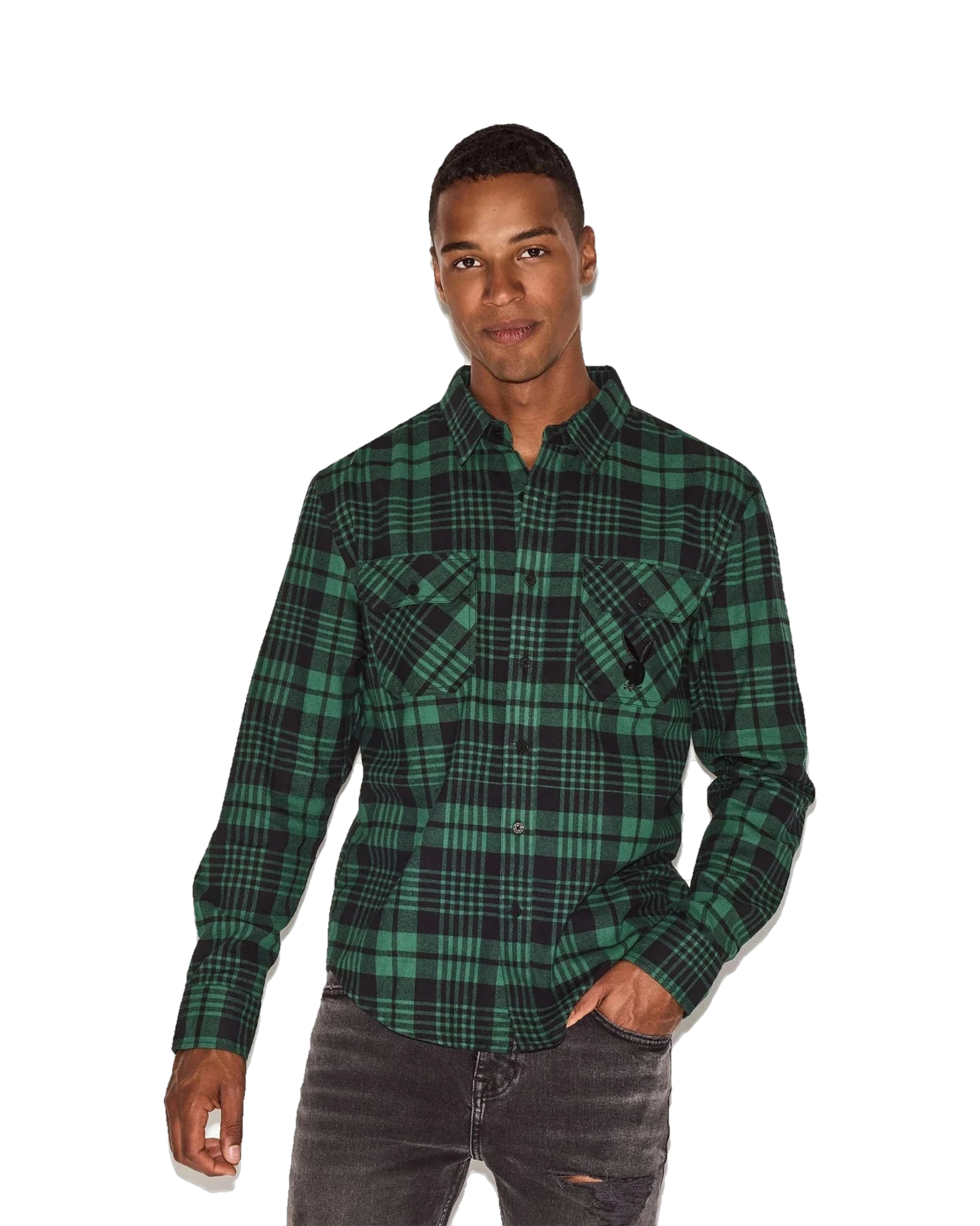 Mens Green Flannel Long Sleeve Shirt