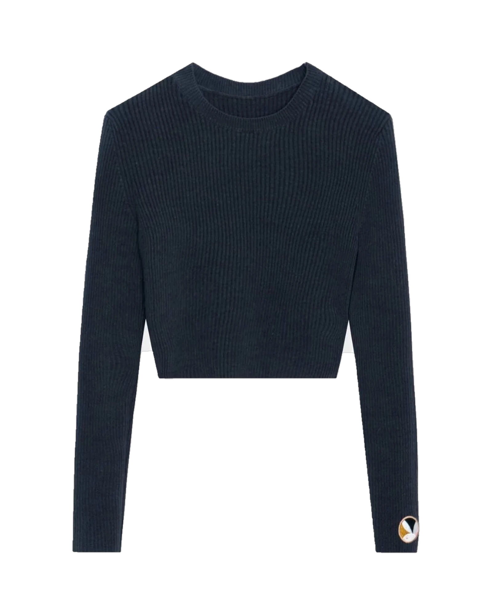 Womens Cropped Ribbed Long Sleeve Top