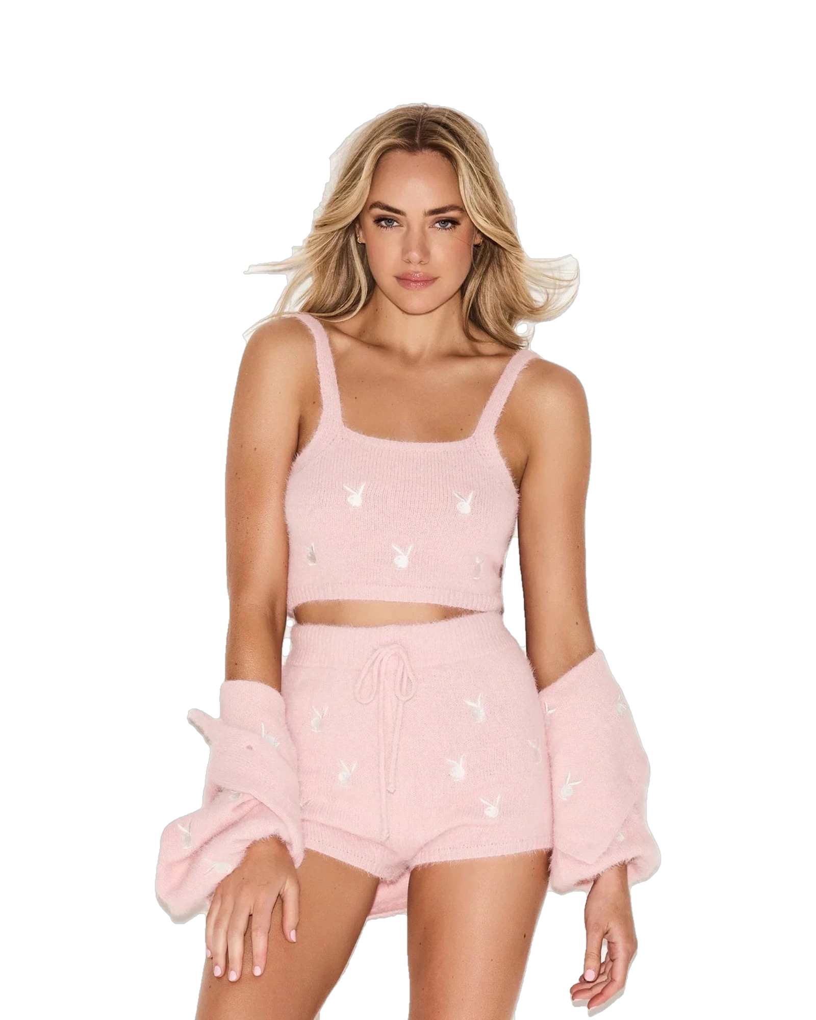 Womens Fluffy Knit Crop Top