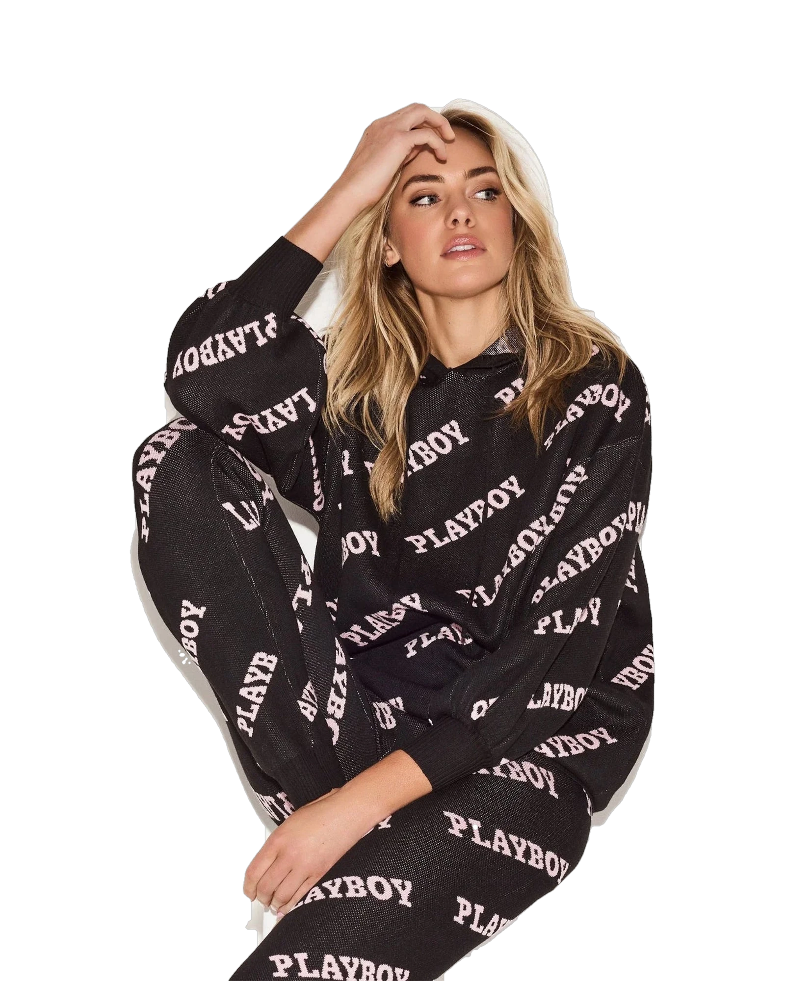 Womens Playboy Masthead Intarsia Knit Hoodie