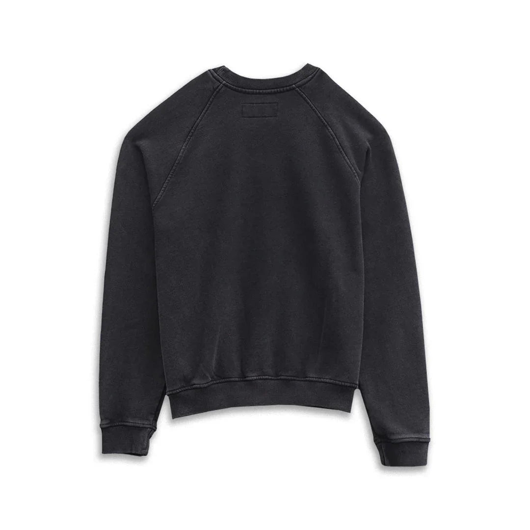 Back view of plain black unisex crewneck sweatshirt on white background