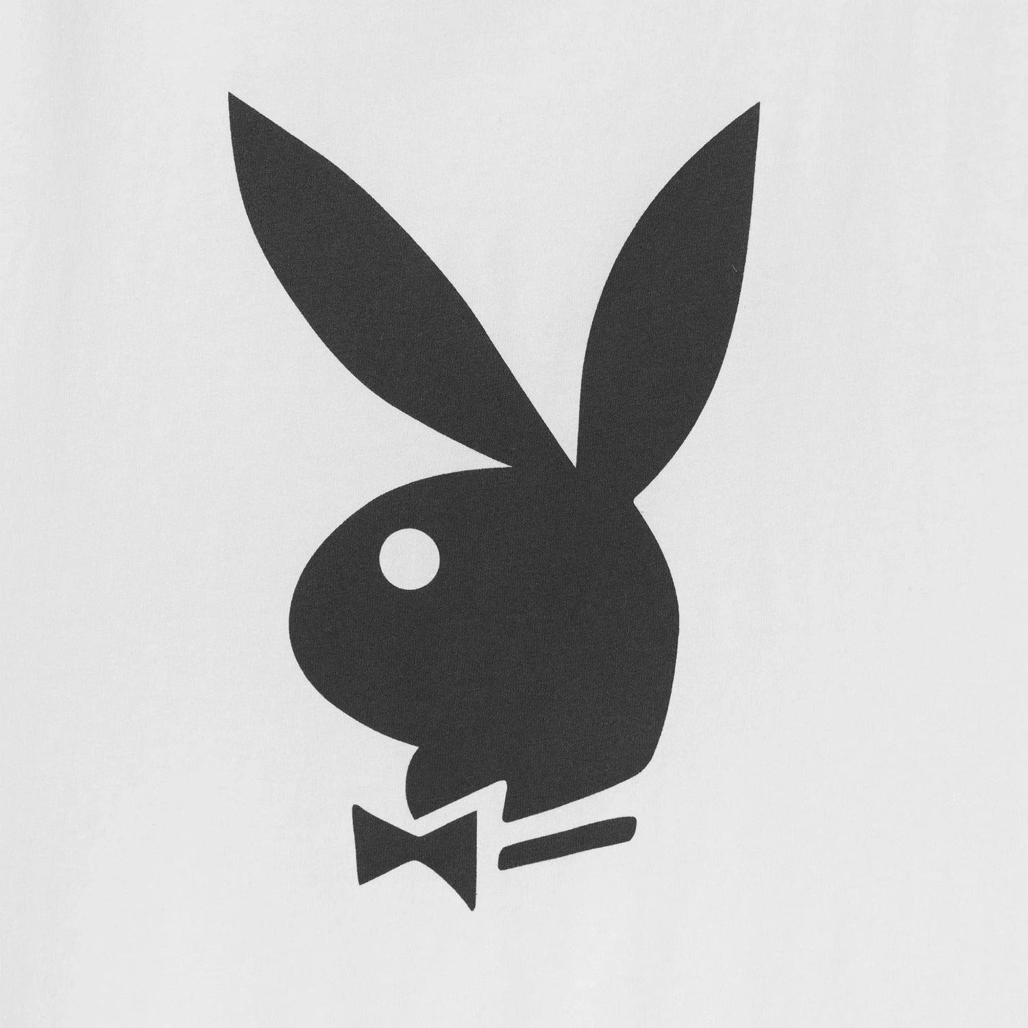Black rabbit head with bow tie graphic on white tank top