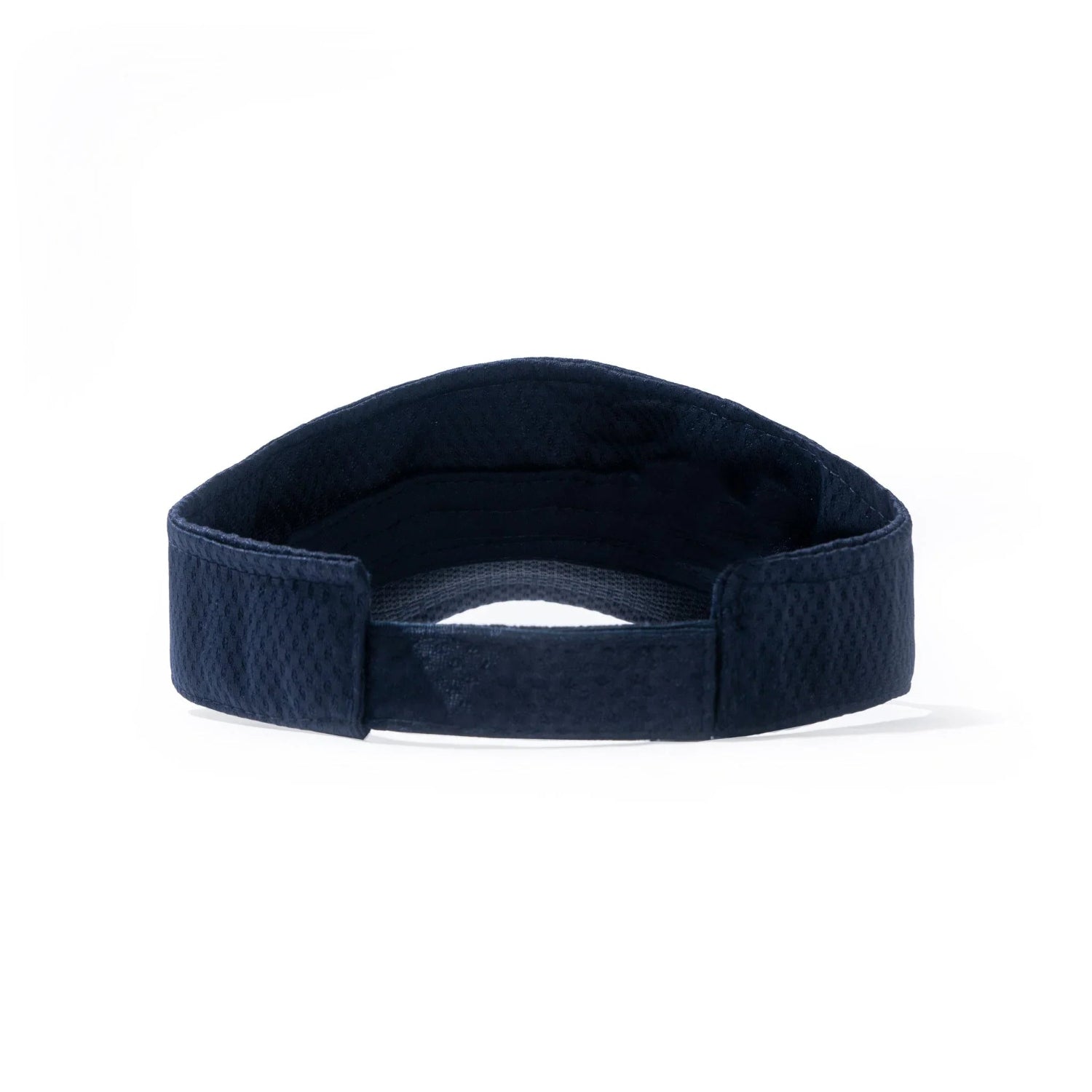 Back view of navy blue sports mesh visor on white background