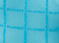 Light blue soft cup bra fabric with repeating PLAYBOY logo pattern in darker blue.