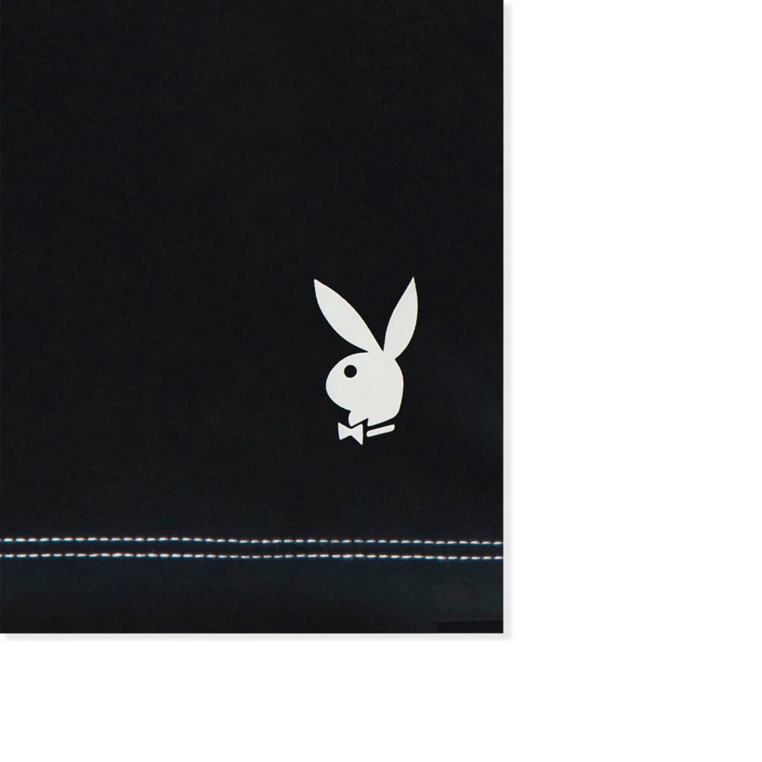 Black women's t-shirt with white bunny logo and contrast stitch detail at hem