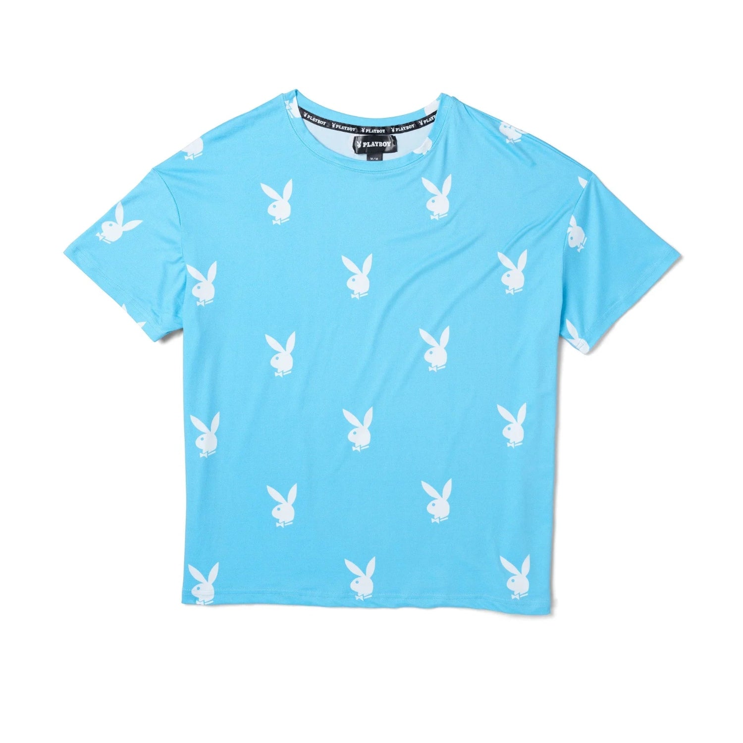 Women's light blue t-shirt with all-over white bunny graphic print