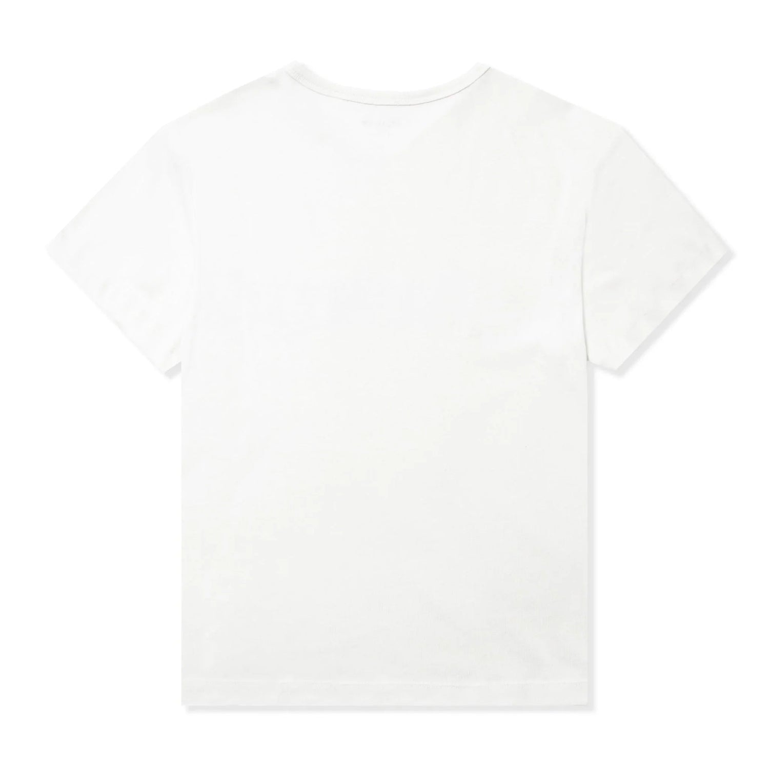 Back view of plain white women's short sleeve t-shirt on white background.
