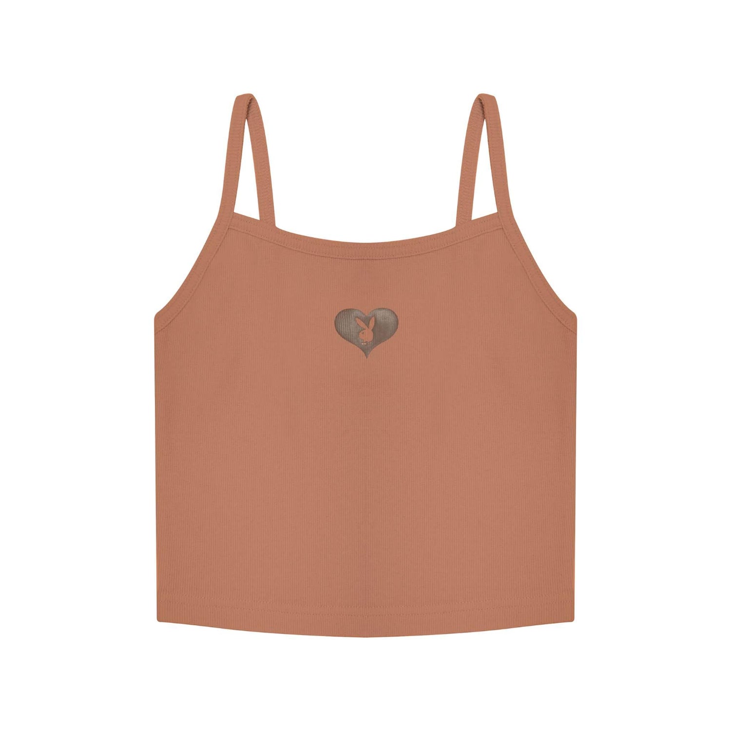 Women's mauve cami top with spaghetti straps and heart bunny print on chest