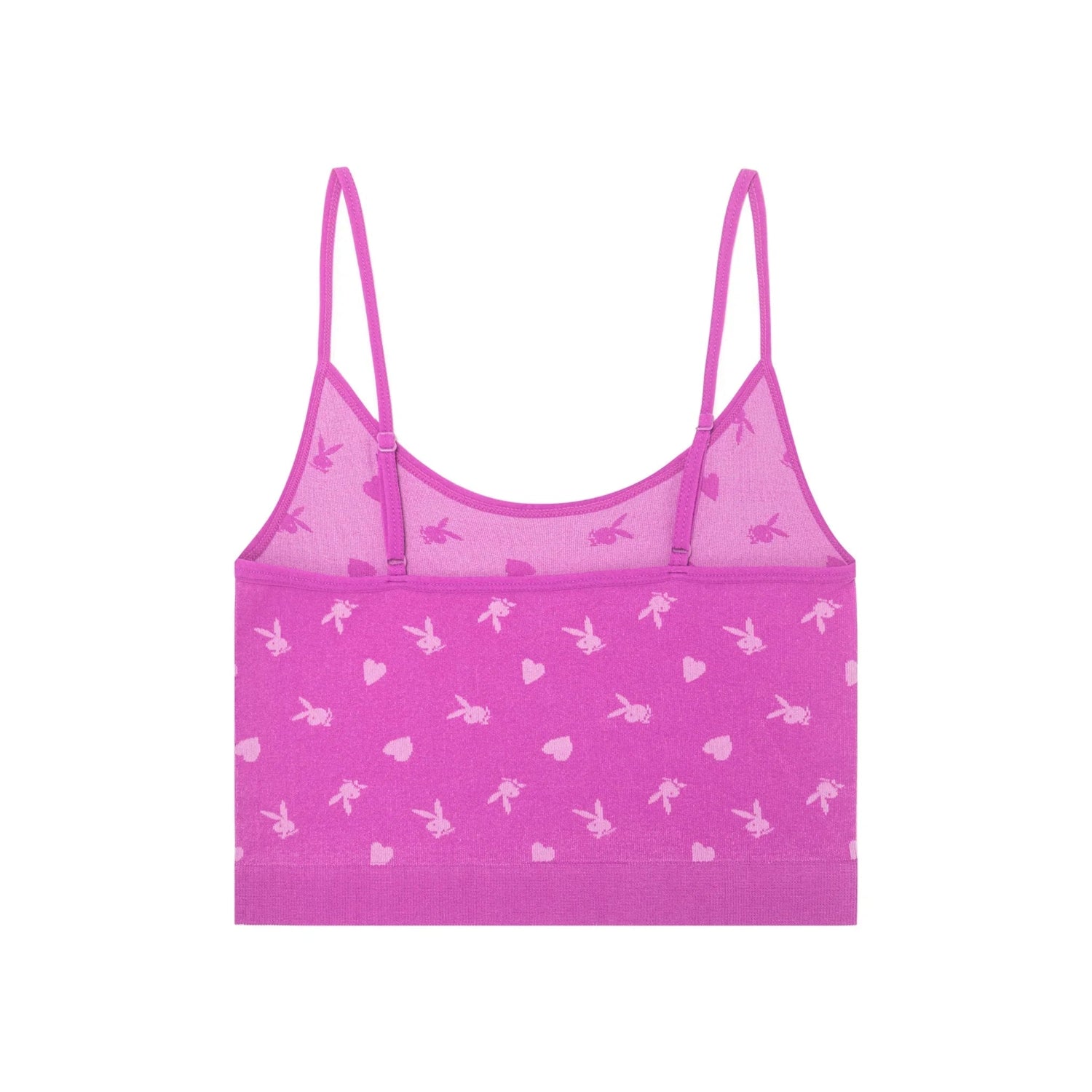 Pink seamless cami with thin straps and allover bunny and heart pattern