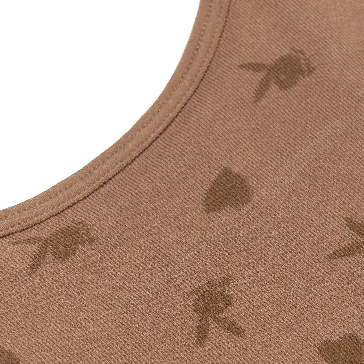 Close-up of brown women's seamless cami with textured bunny and heart patterns