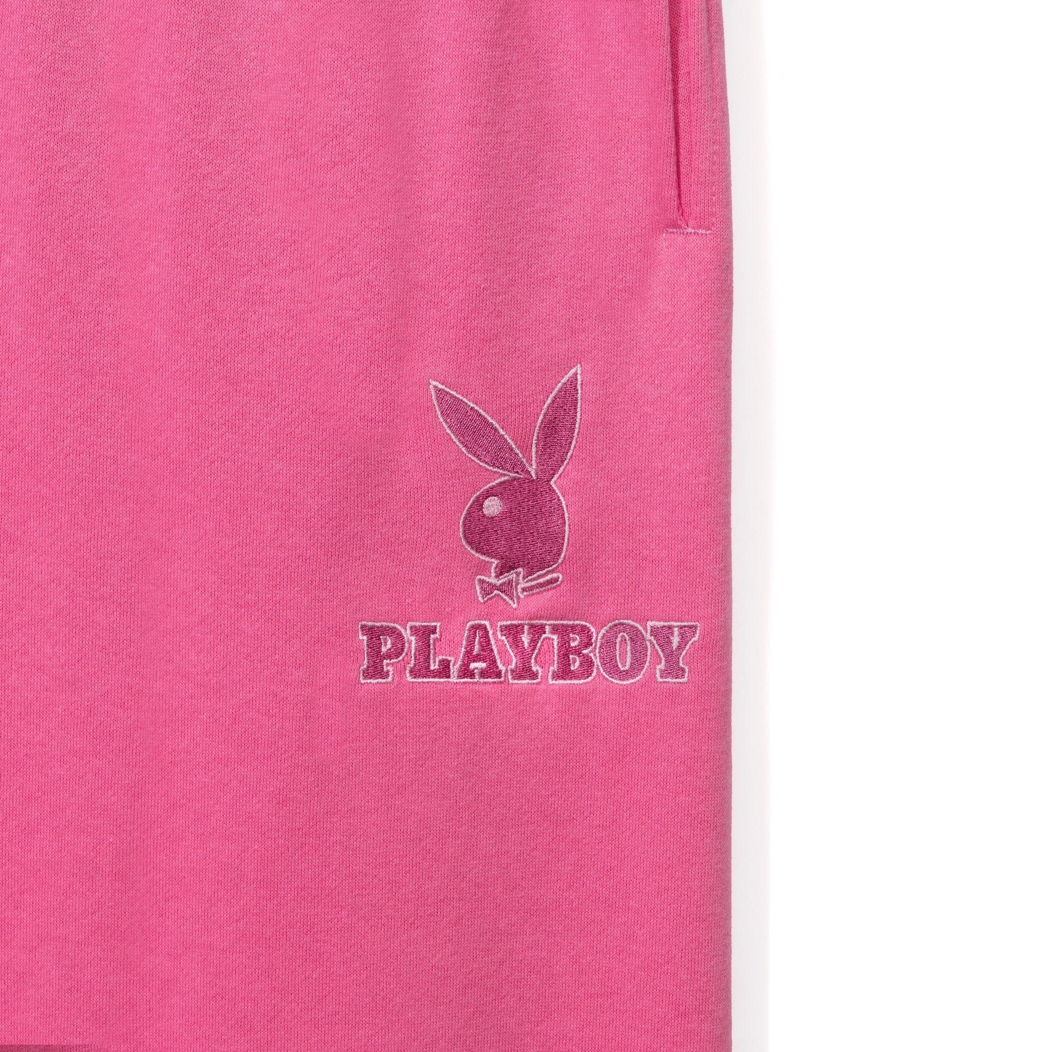 Pink women's sweatpants with embroidered bunny logo and side pocket