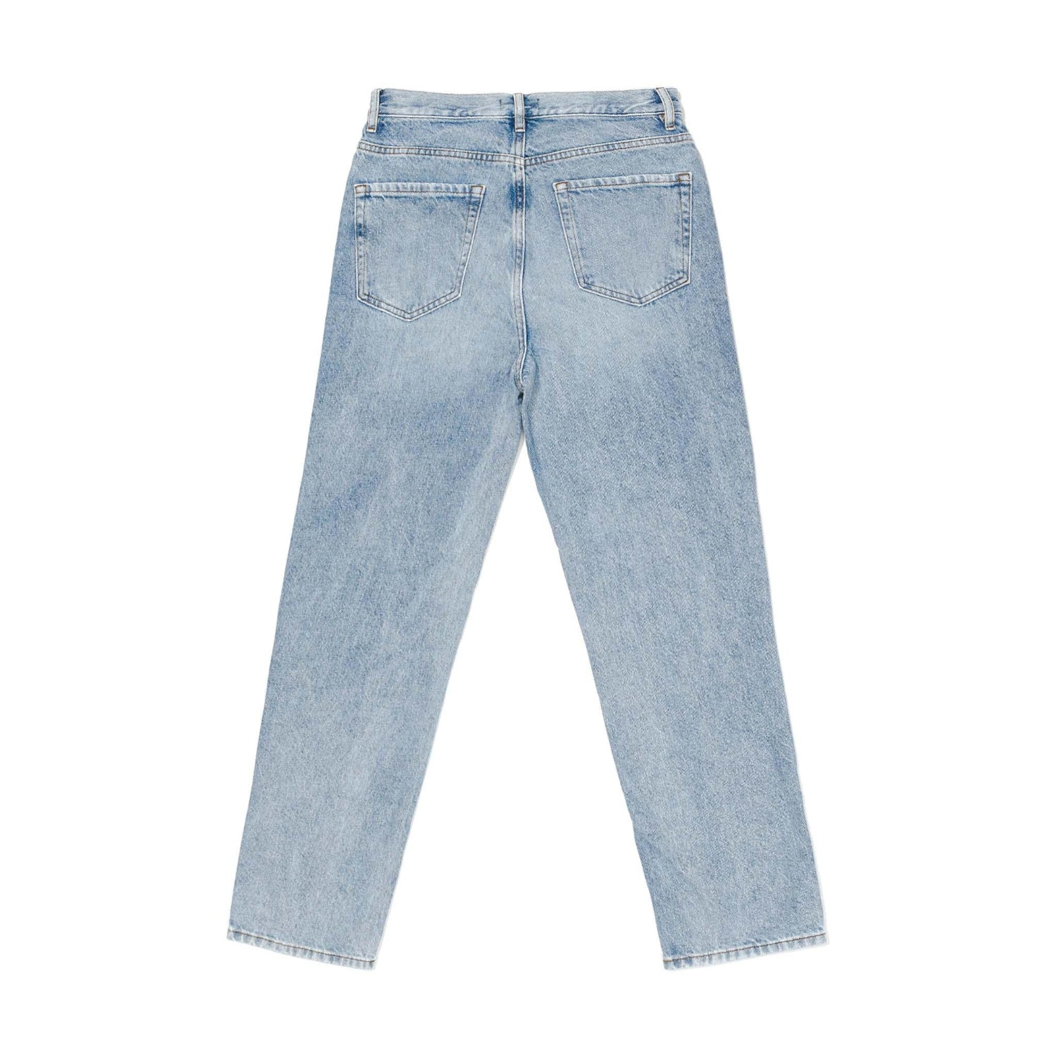 Women's high-rise straight leg light wash denim jeans with back pockets