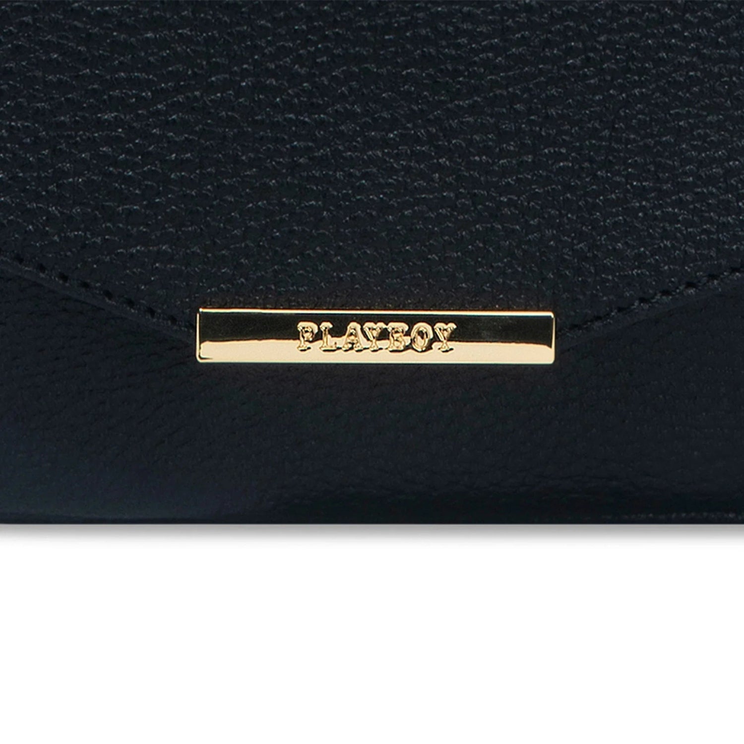 Black leather crossbody bag with gold-tone logo plaque detail for women