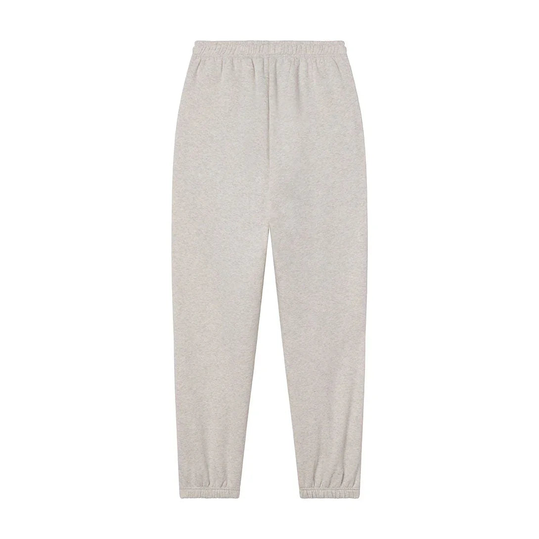 women's light grey sweatpants with elastic waistband and cuffs, laid flat on white background