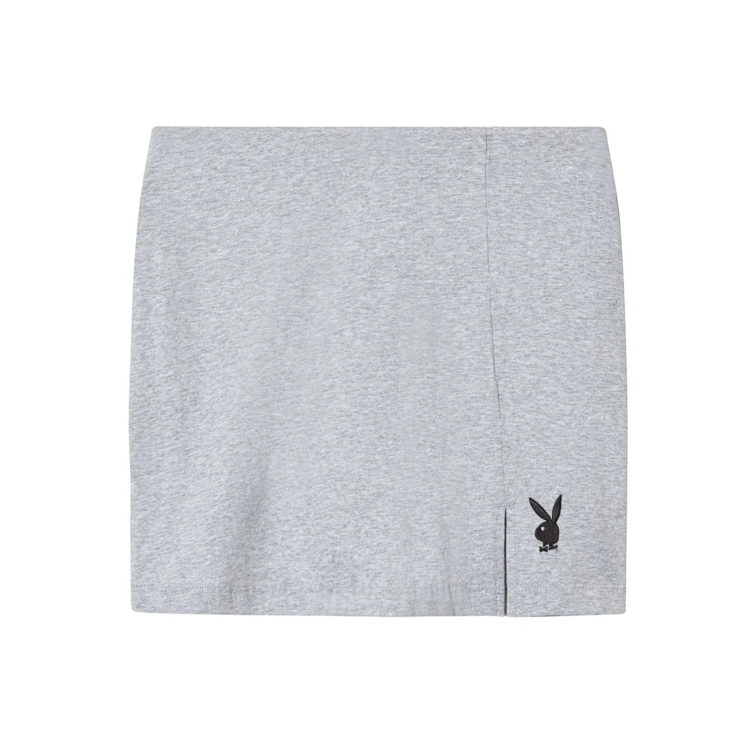 Light grey women's slit skirt with a front slit and small black rabbit logo on the hem.