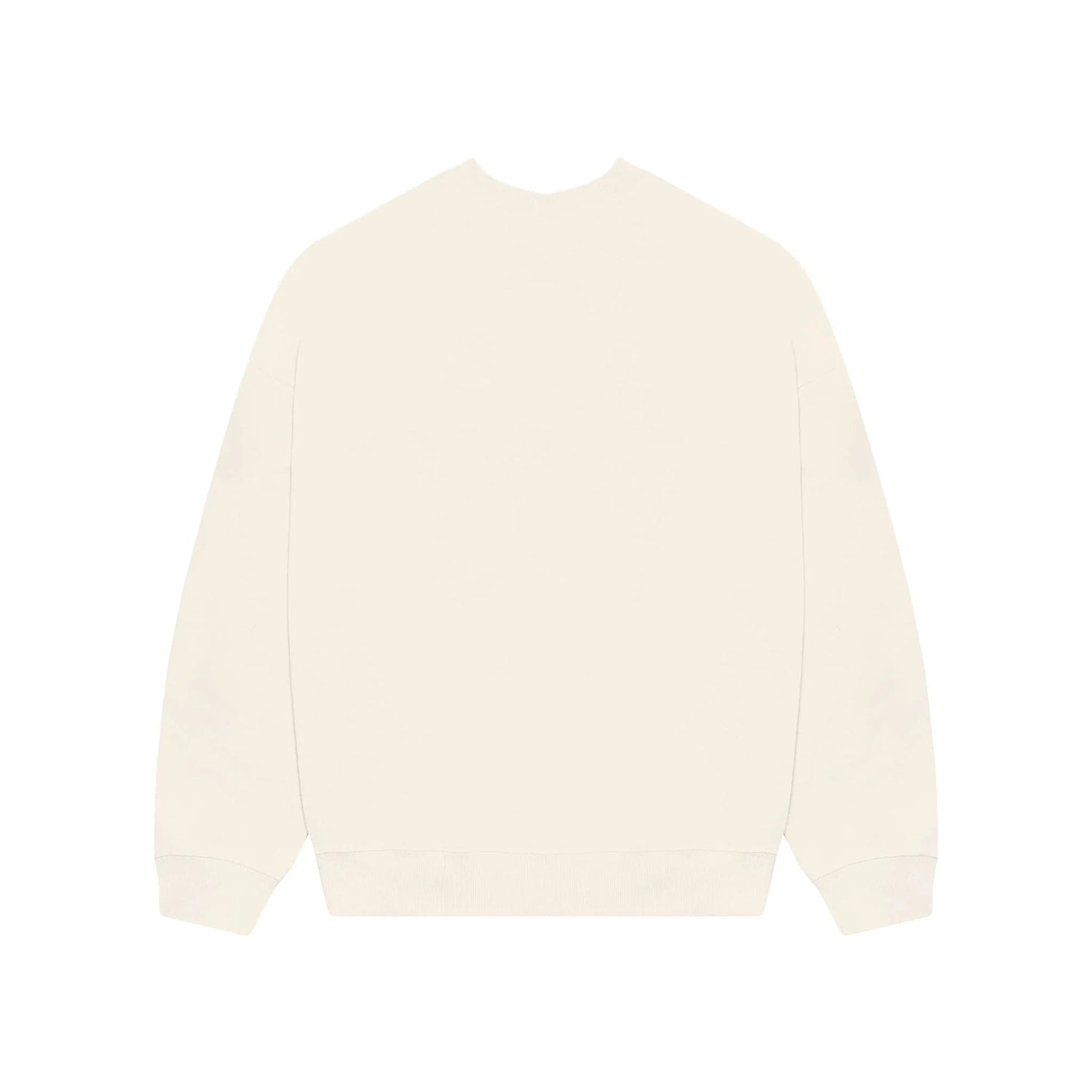 Back view of women's plain cream crewneck sweatshirt with long sleeves