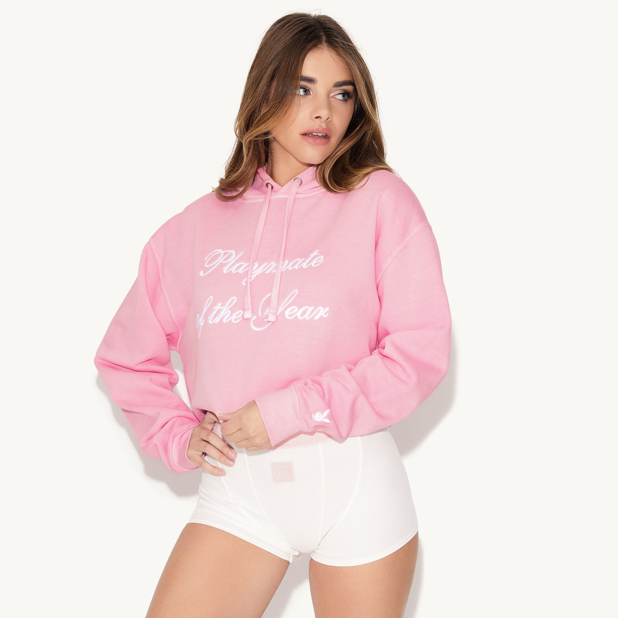 Women Hoodie Pink and White Mesmerizing Playmate of the Year Hoodie